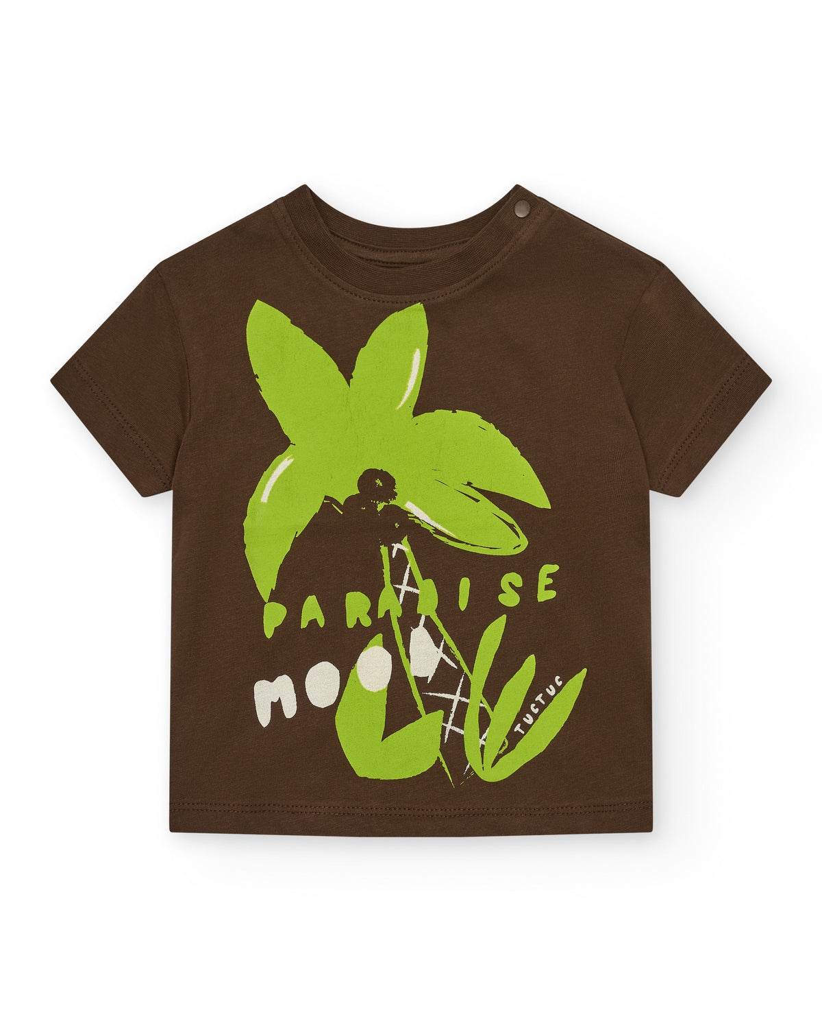 Camiseta marrón para niño con estampado tropical