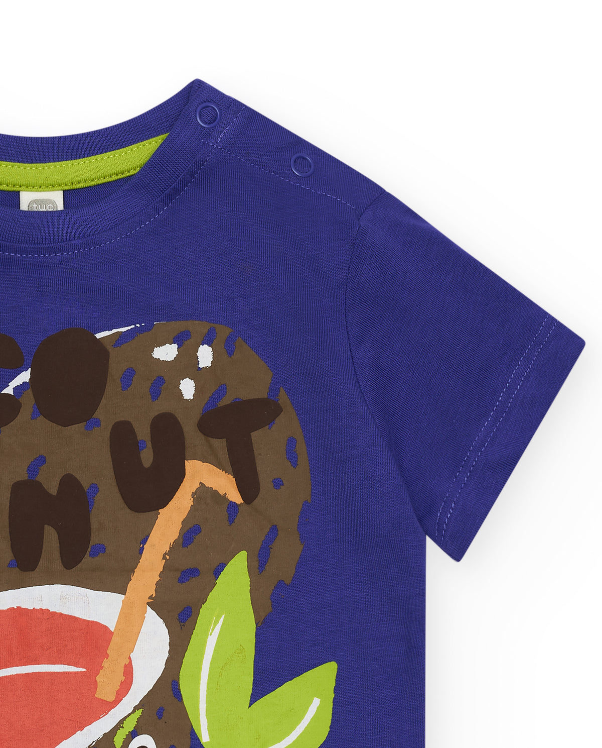 Camiseta azul para niño con coco y texto "Coconut Milk Shake"