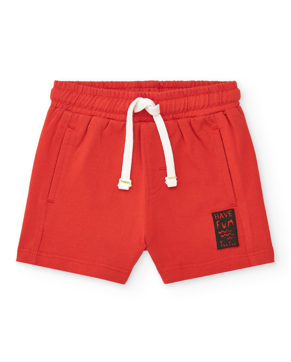 Bermuda roja para niño con bolsillos y cordón blanco