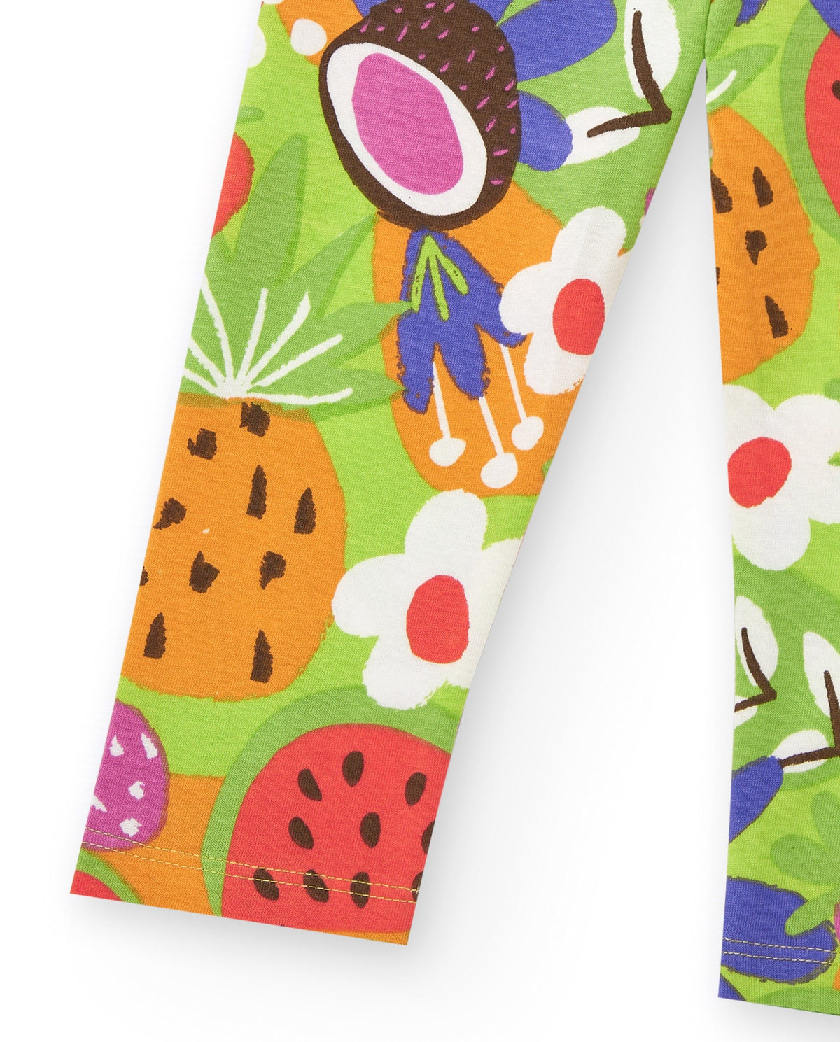 Leggings verdes para niña con estampado de frutas tropicales