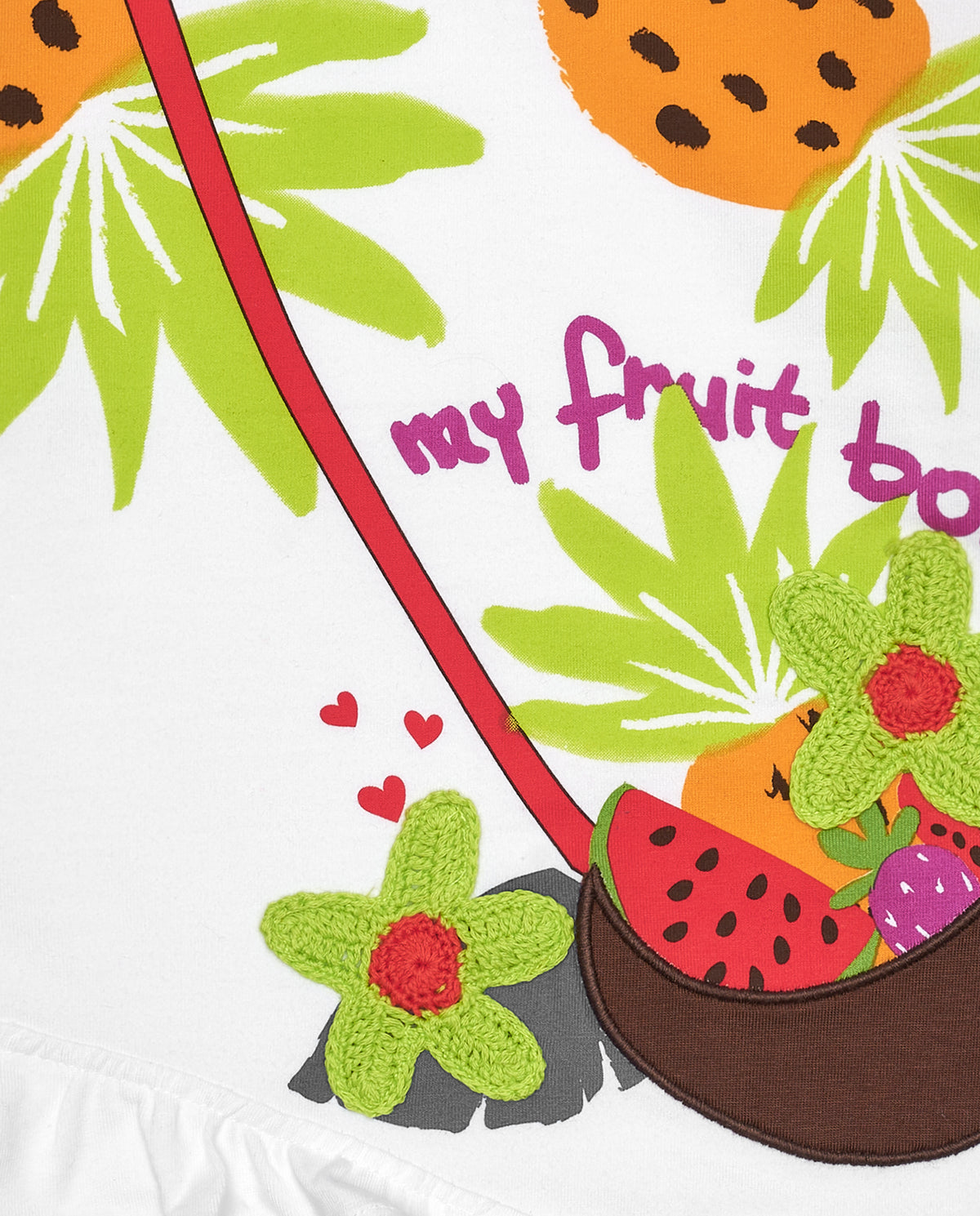 Camiseta blanca manga larga para niña con frutas bordadas y