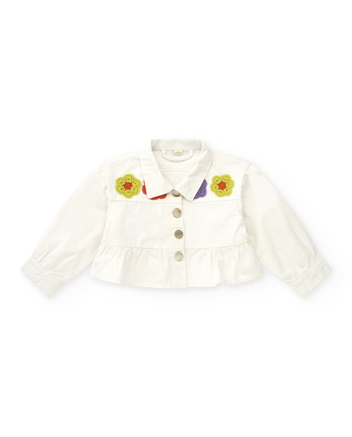 Chaqueta blanca de plana para niña con botones y volante