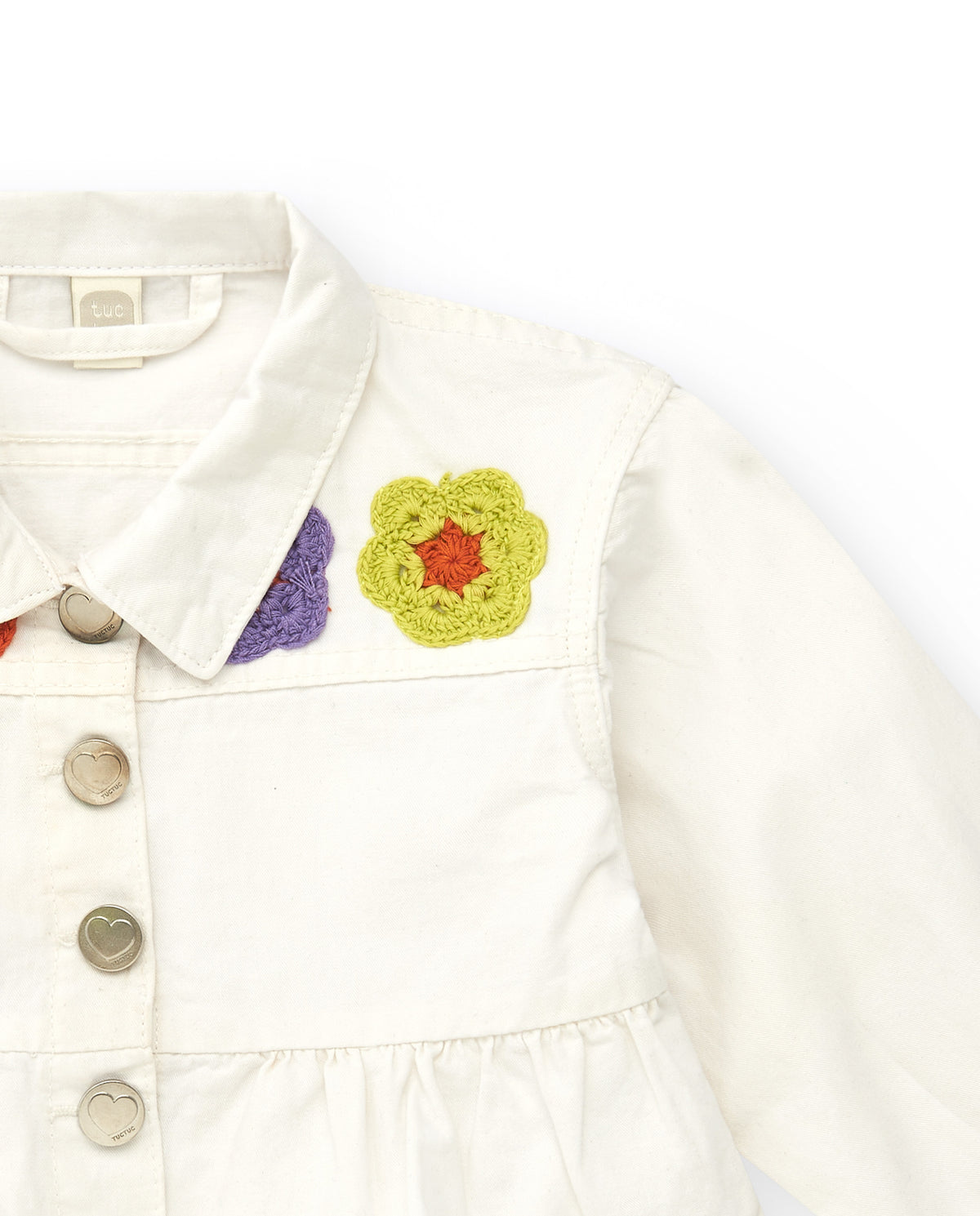 Chaqueta blanca de plana para niña con botones y volante