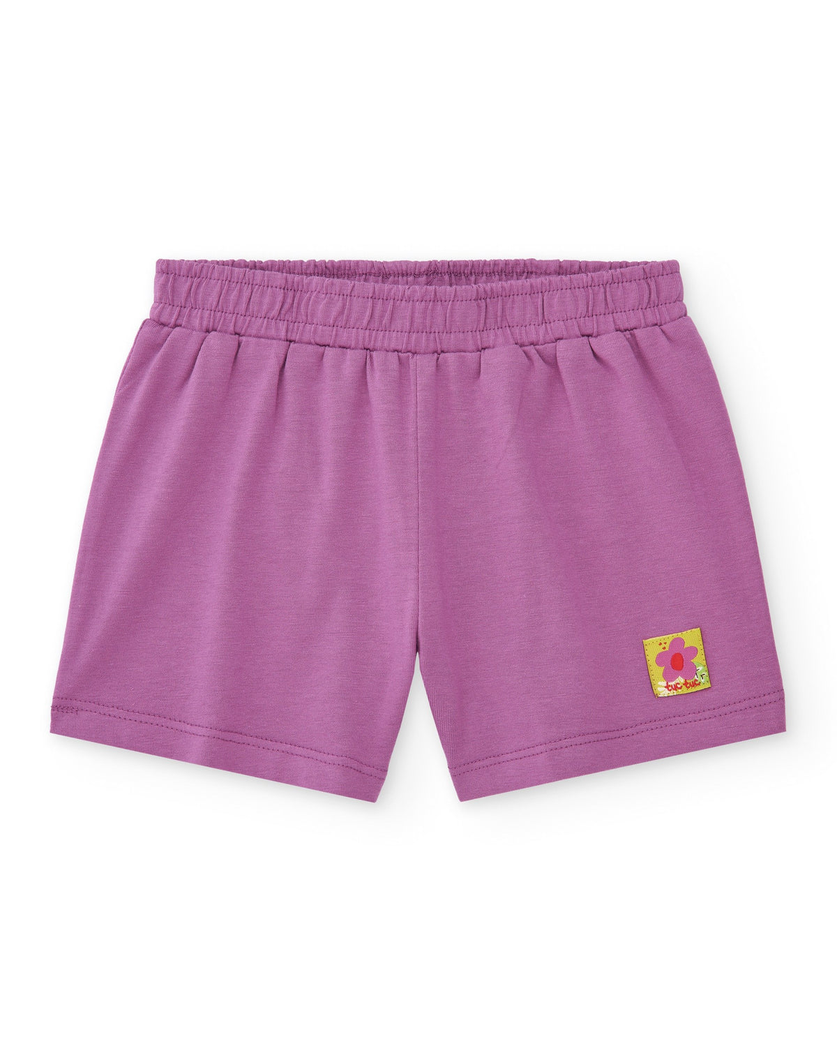 Pantalón corto lila para niña con cintura elástica y bordado