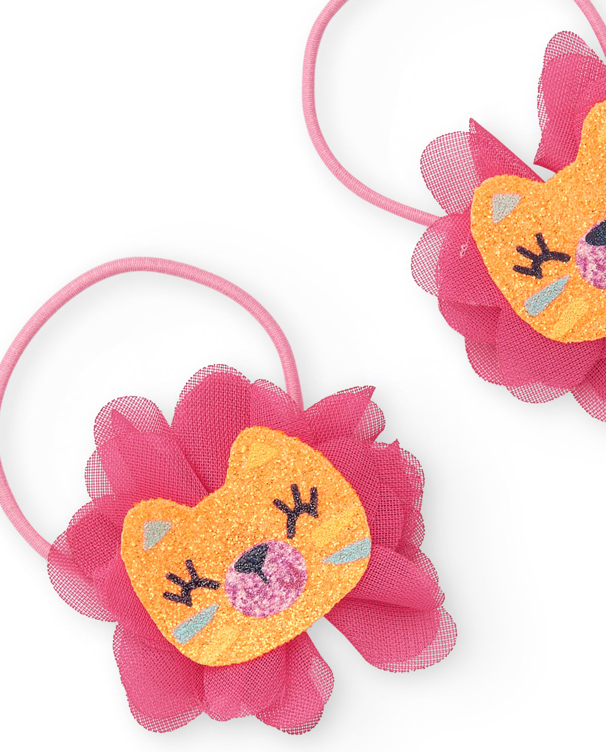 Pack de dos coleteros rosas para niña con aplique de león