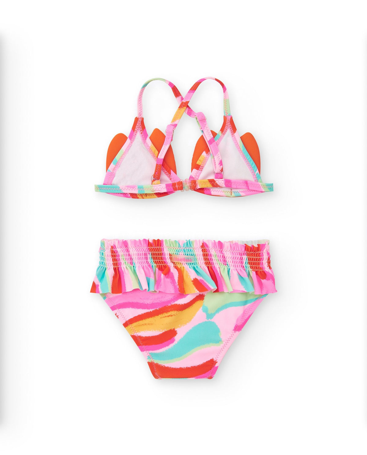 Bikini naranja para niña con cara de gato y tirantes ajustables