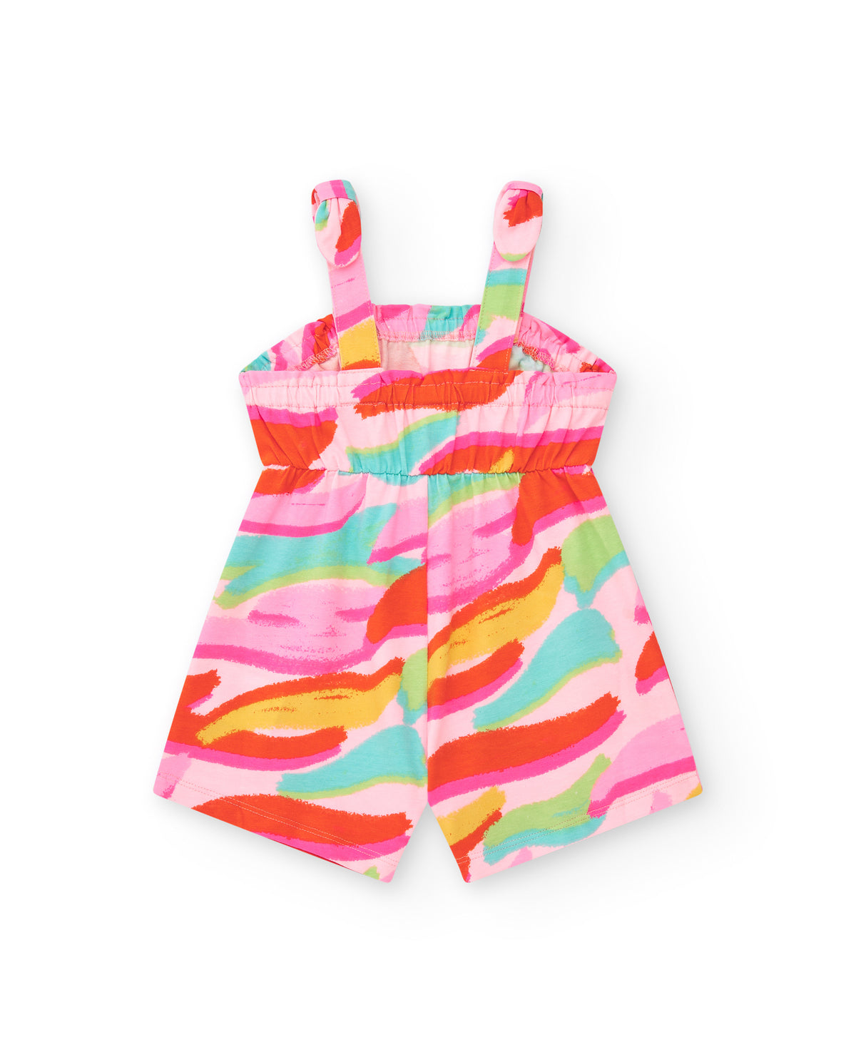 Mono rosa para niña con estampado tropical y cintura elástica