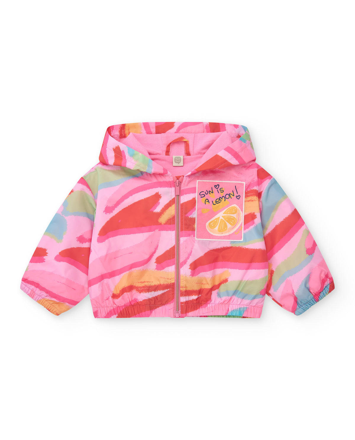 Cortavientos multicolor para niña con capucha y cremallera