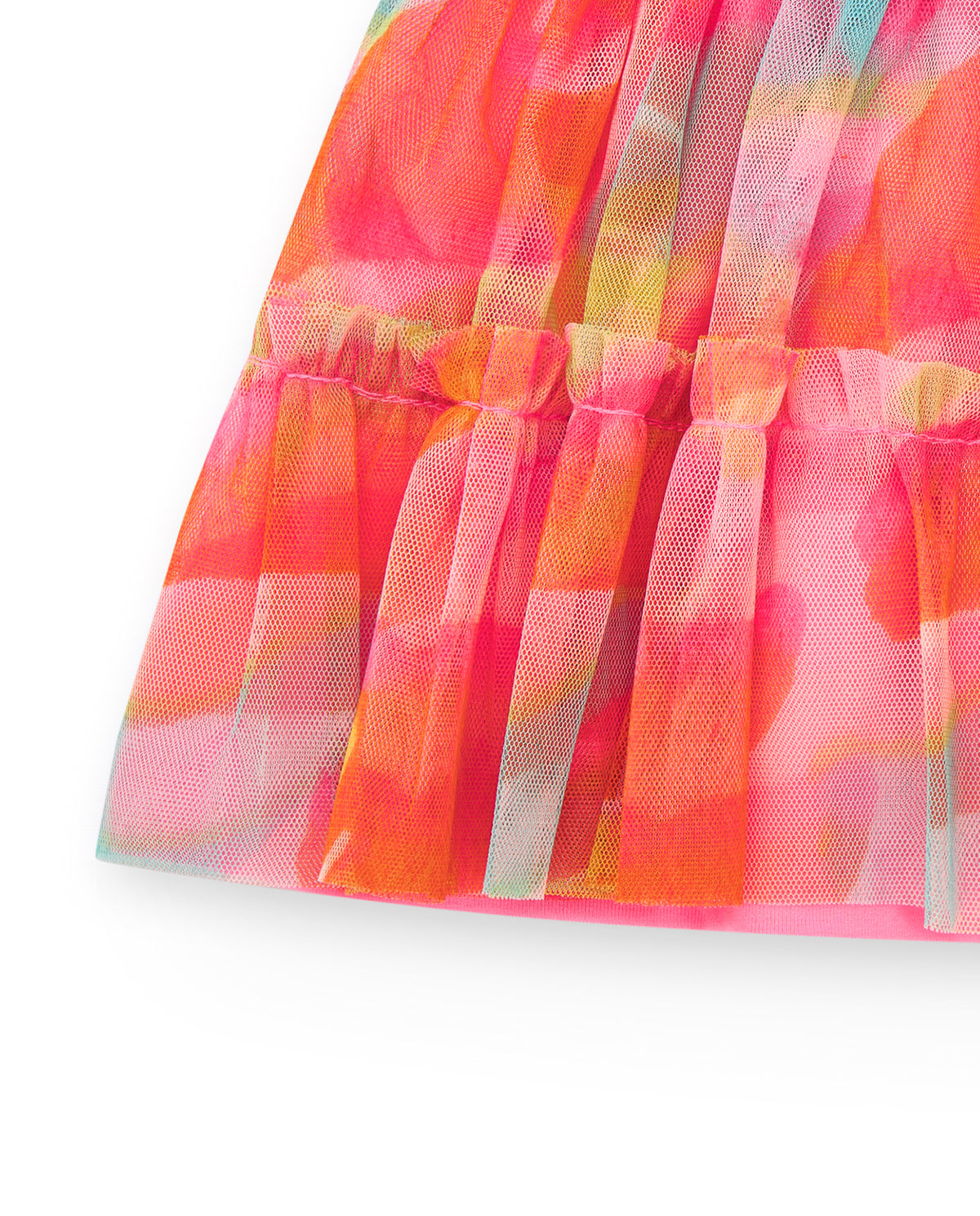 Falda rosa para niña con tul multicolor y cintura ajustada