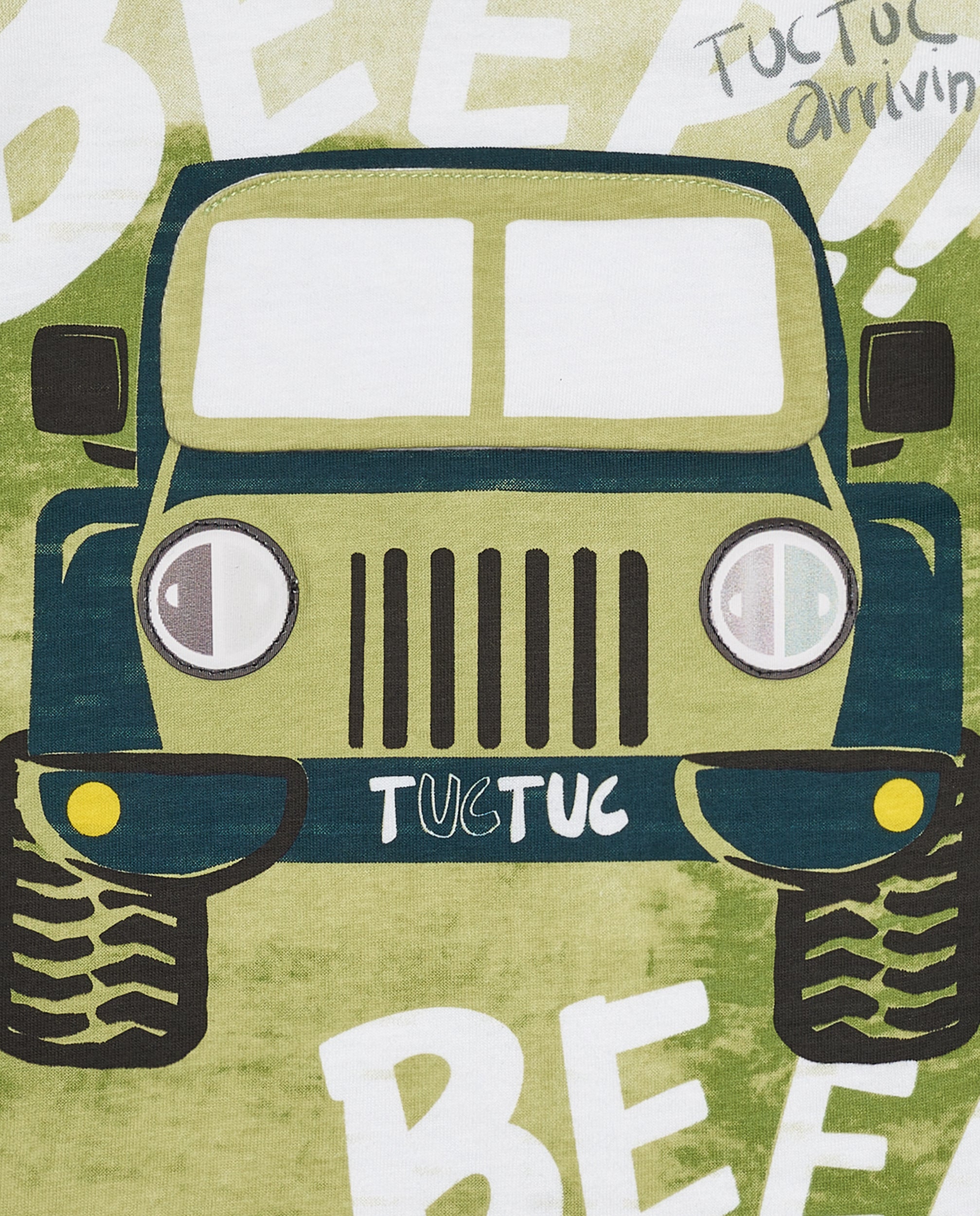 Camiseta verde para niño con estampado de jeep