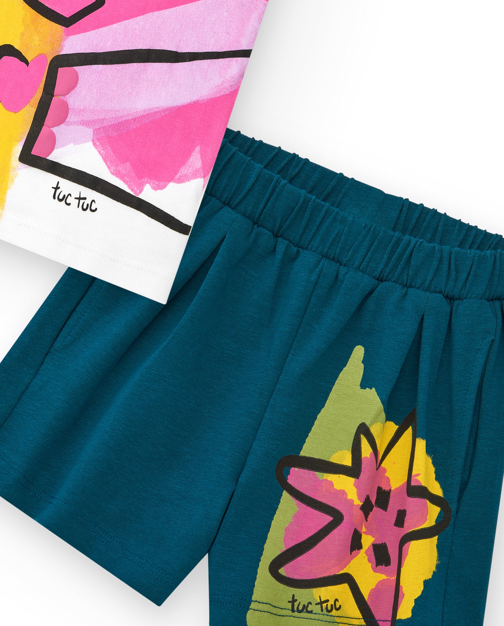 Conjunto para niña con camiseta de elefante y short azul