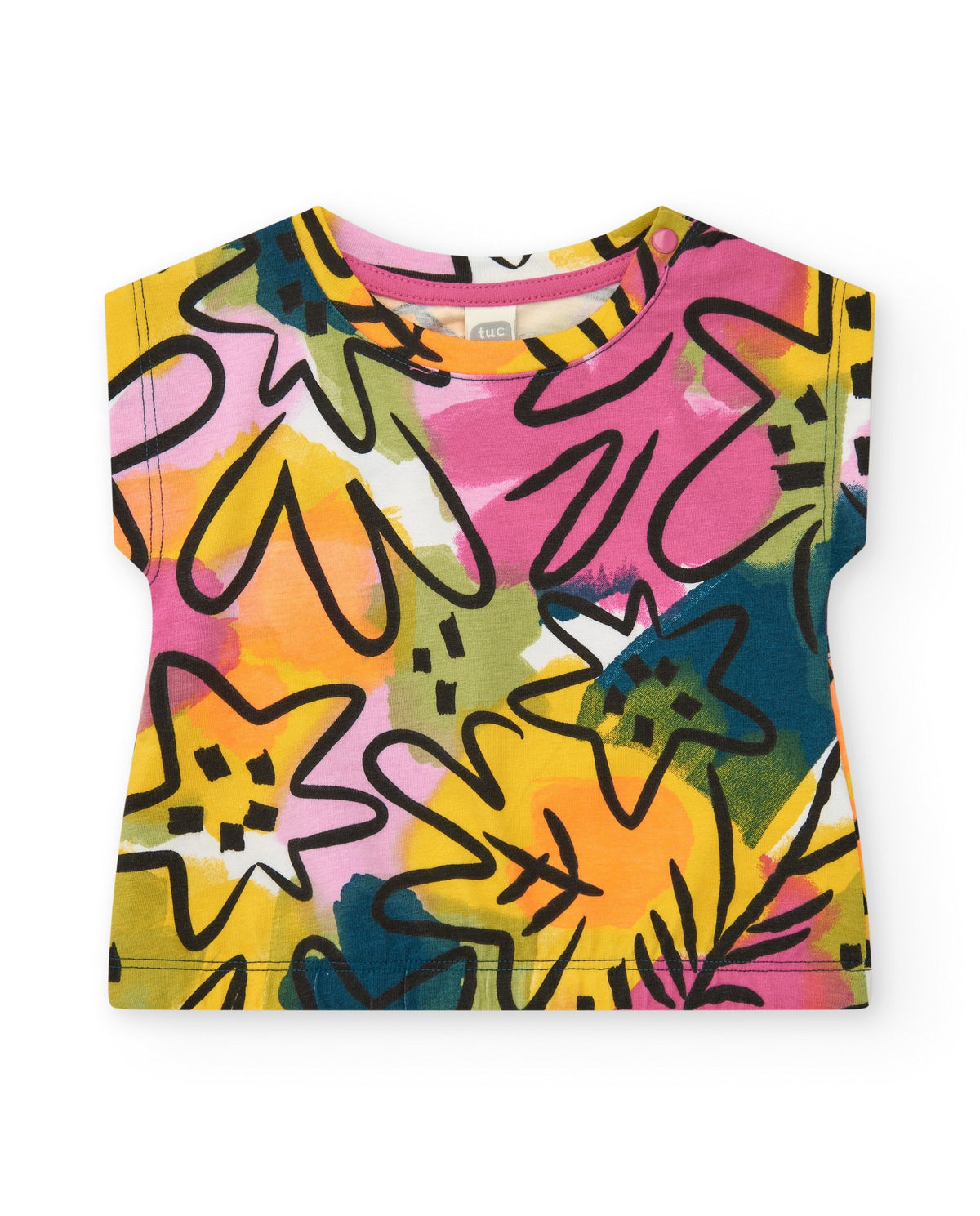 Conjunto para niña con camiseta floral y short rosa