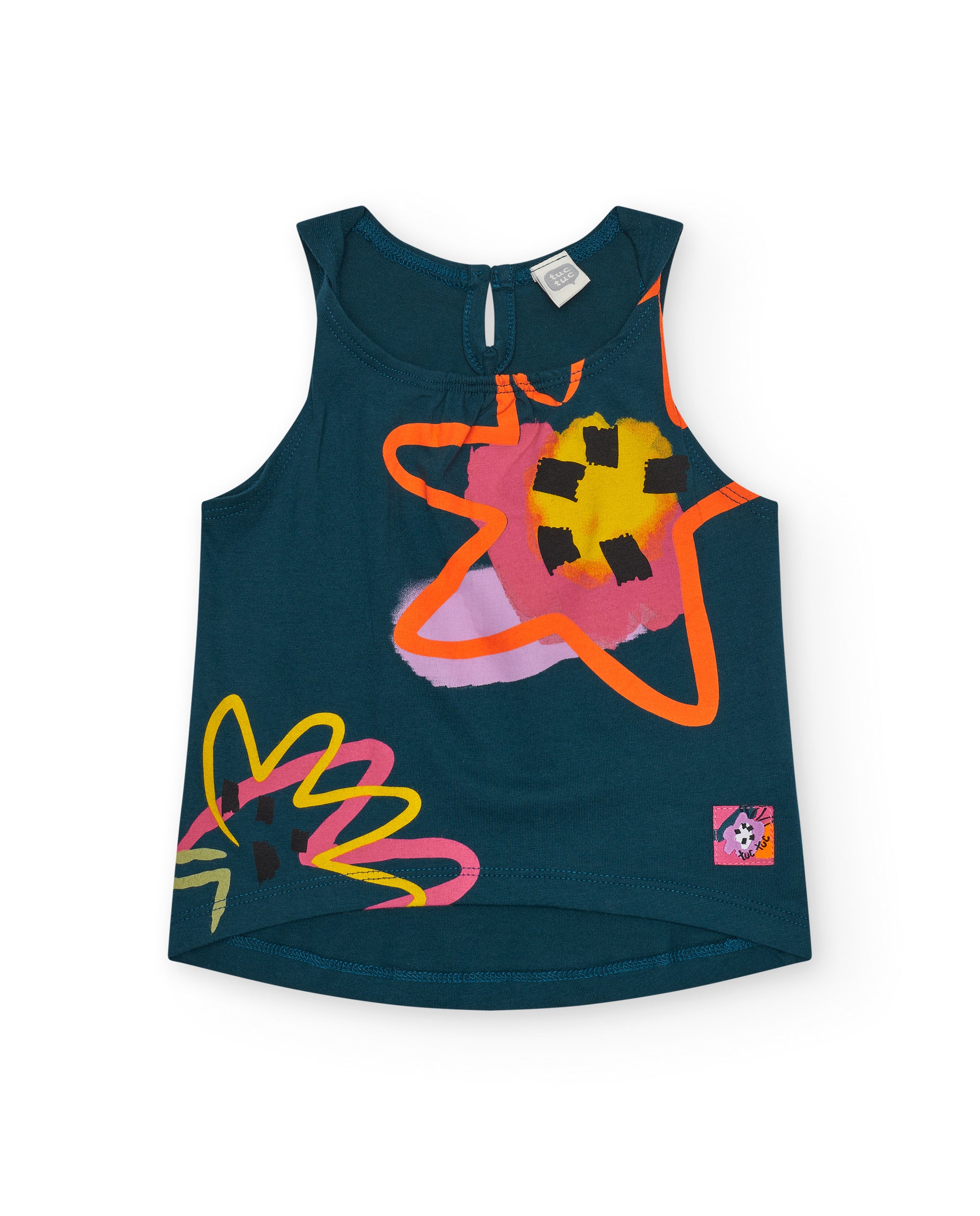 Camiseta sin mangas para niña en verde con estampado y cierre