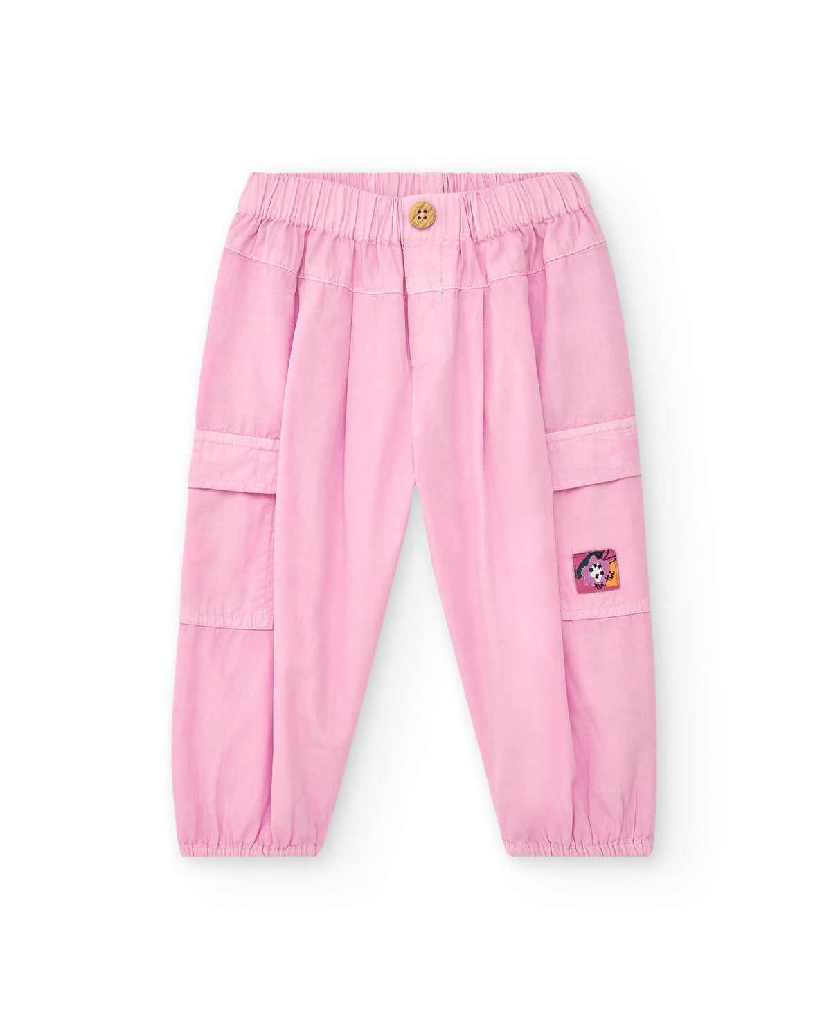 Pantalón cargo para niña en rosa con bolsillos y puños elásticos