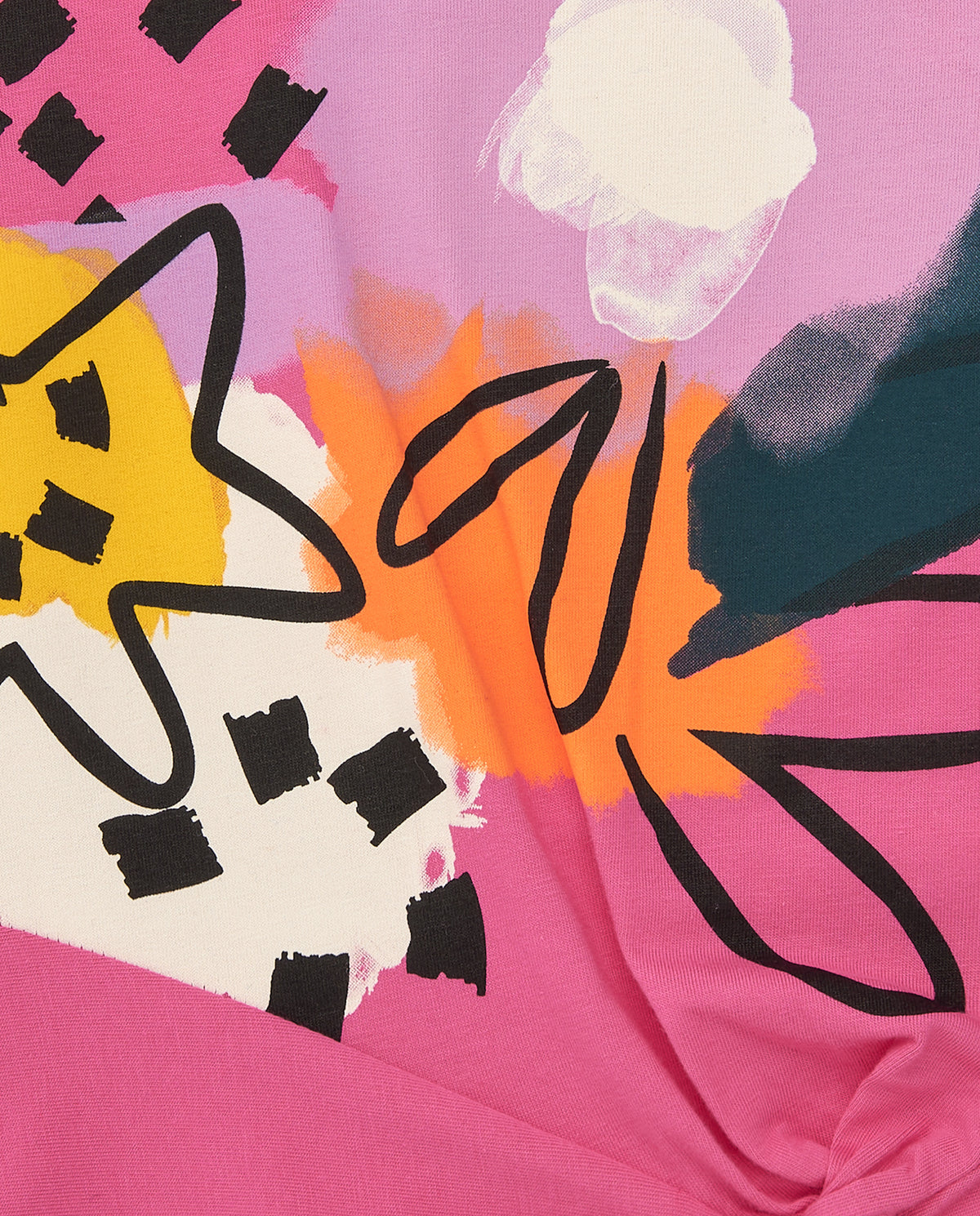 Camiseta para niña en rosa con estrellas y figuras geométricas