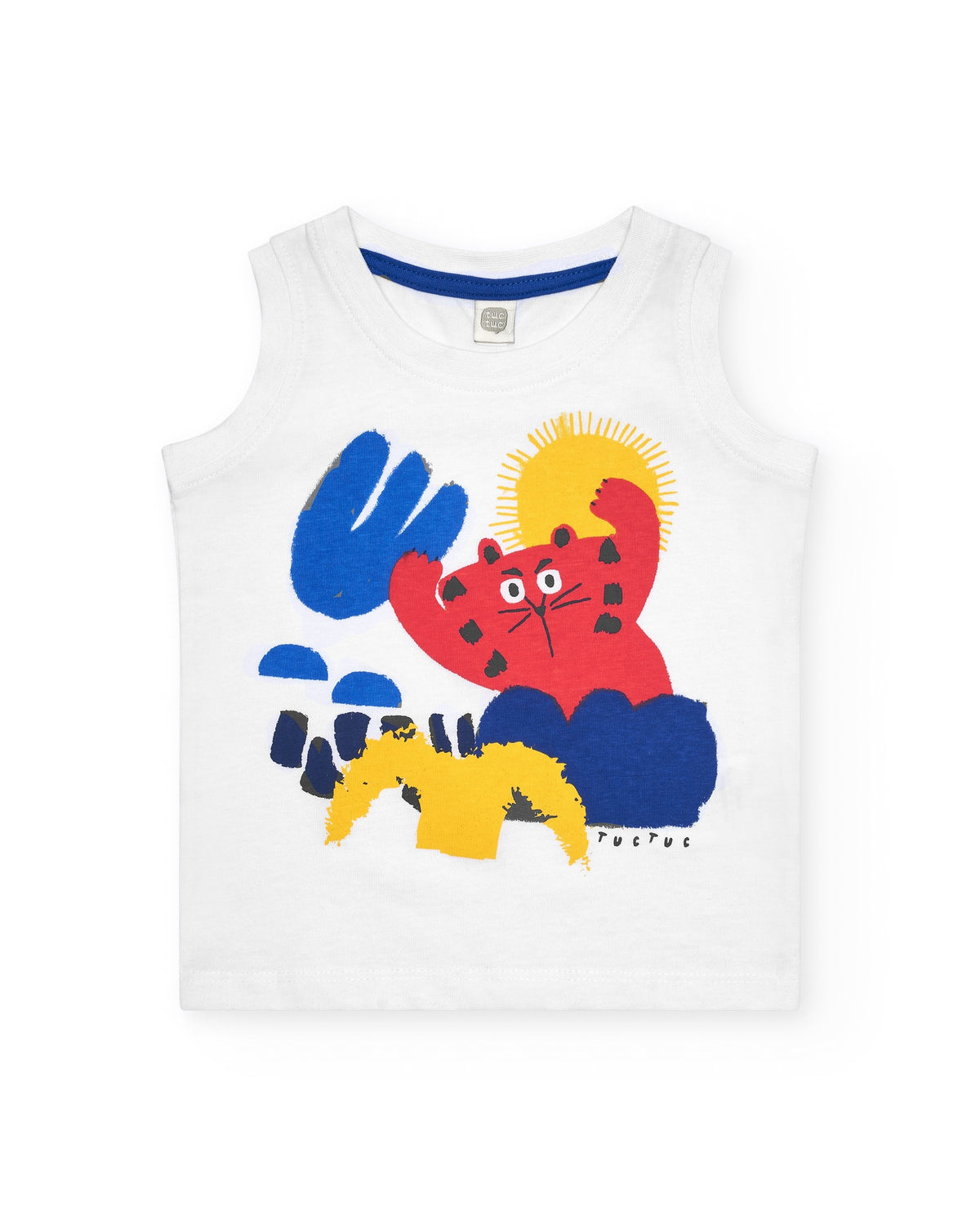 Camiseta sin mangas para niño en blanco con estampado colorido