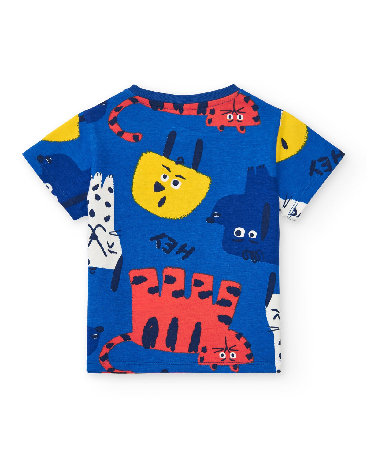 Camiseta para niño en azul con estampado natural y cierre en el