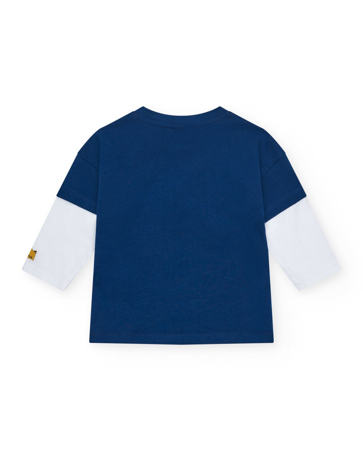 Camiseta para niño en azul marino con mangas blancas y parche