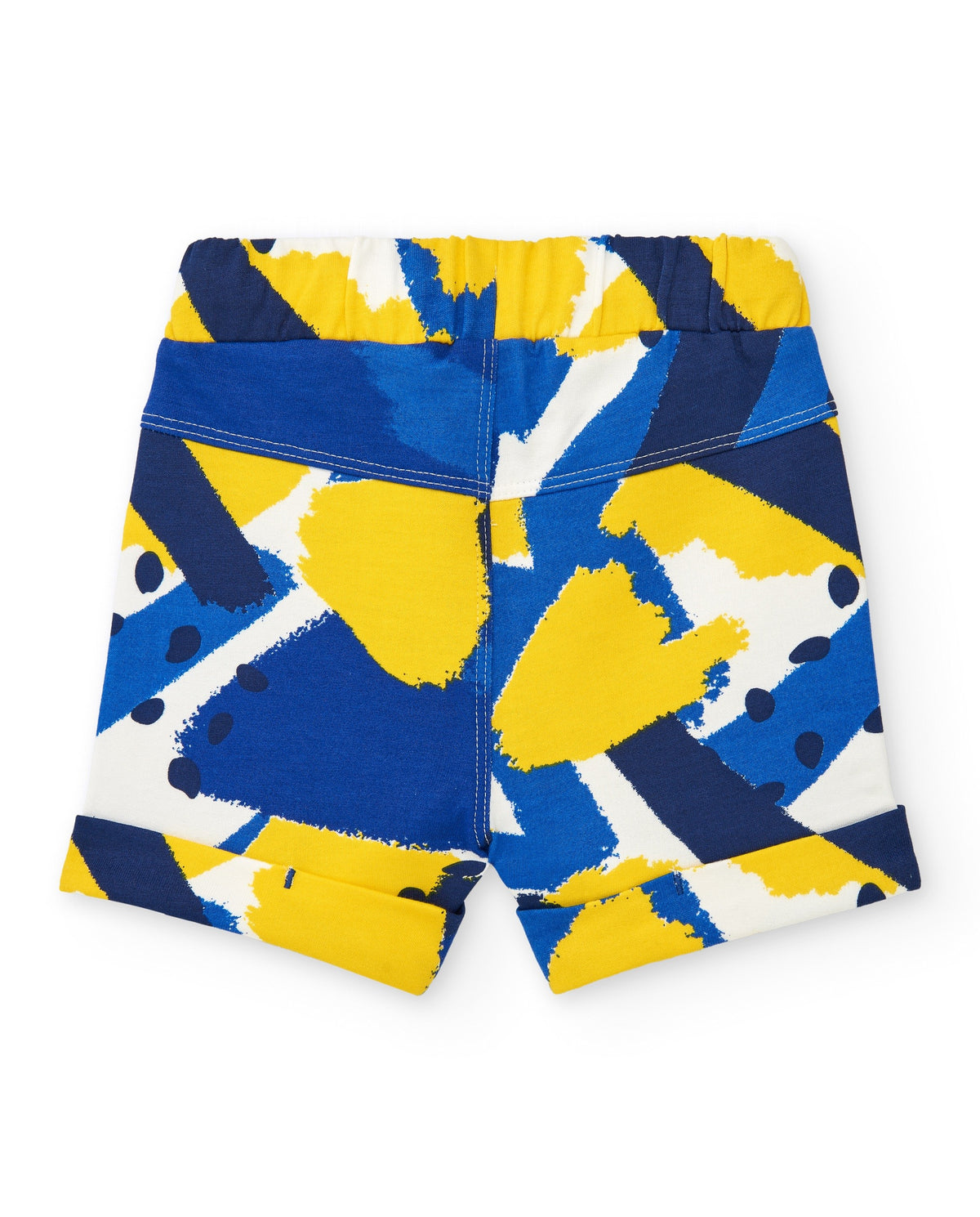 Bermuda para niño en azul con estampado en amarillo y blanco