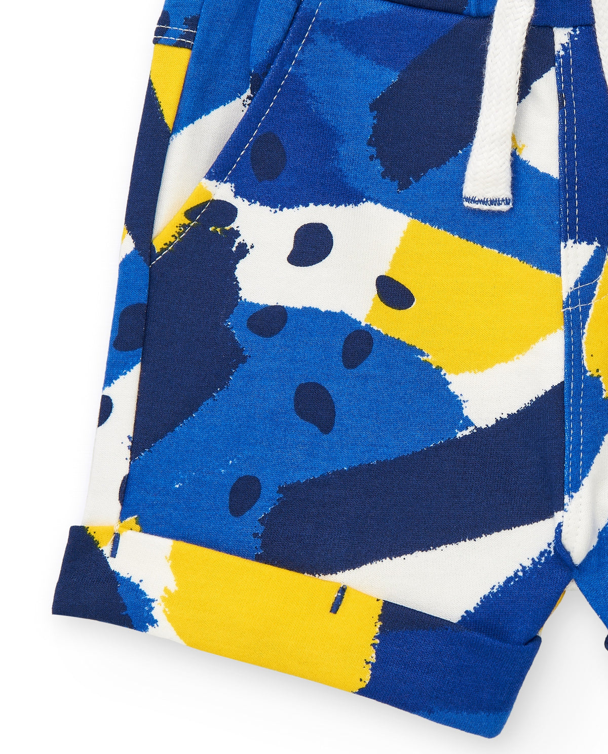 Bermuda para niño en azul con estampado en amarillo y blanco
