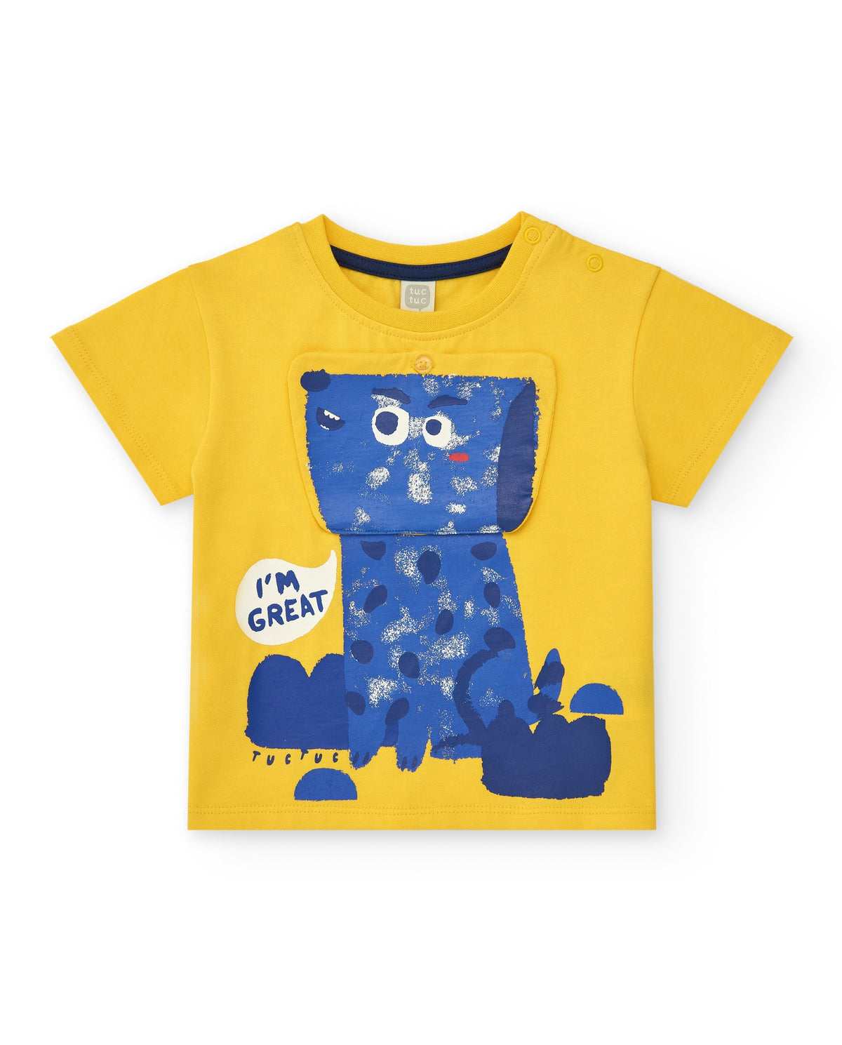 Camiseta para niño en amarillo con animal azul y frase "I'm