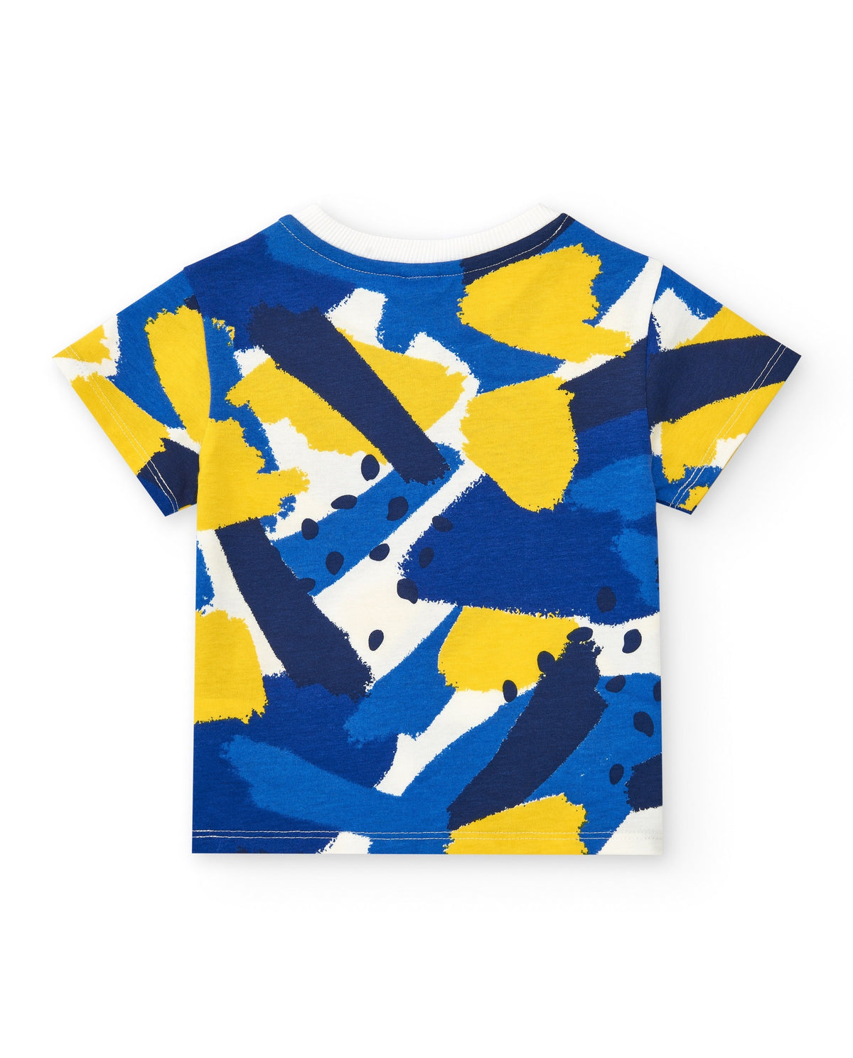 Camiseta para niño en azul y amarillo y botones en el cuello