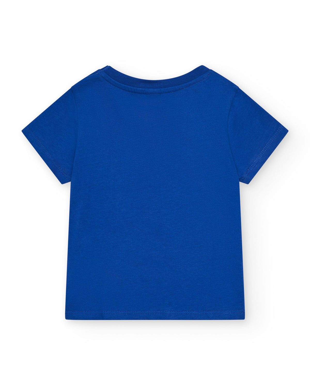 Camiseta para niño en azul con animales y cierre en el hombro