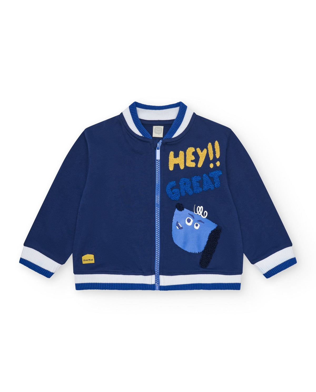 Chaqueta de felpa para niño en azul con detalles en blanco y