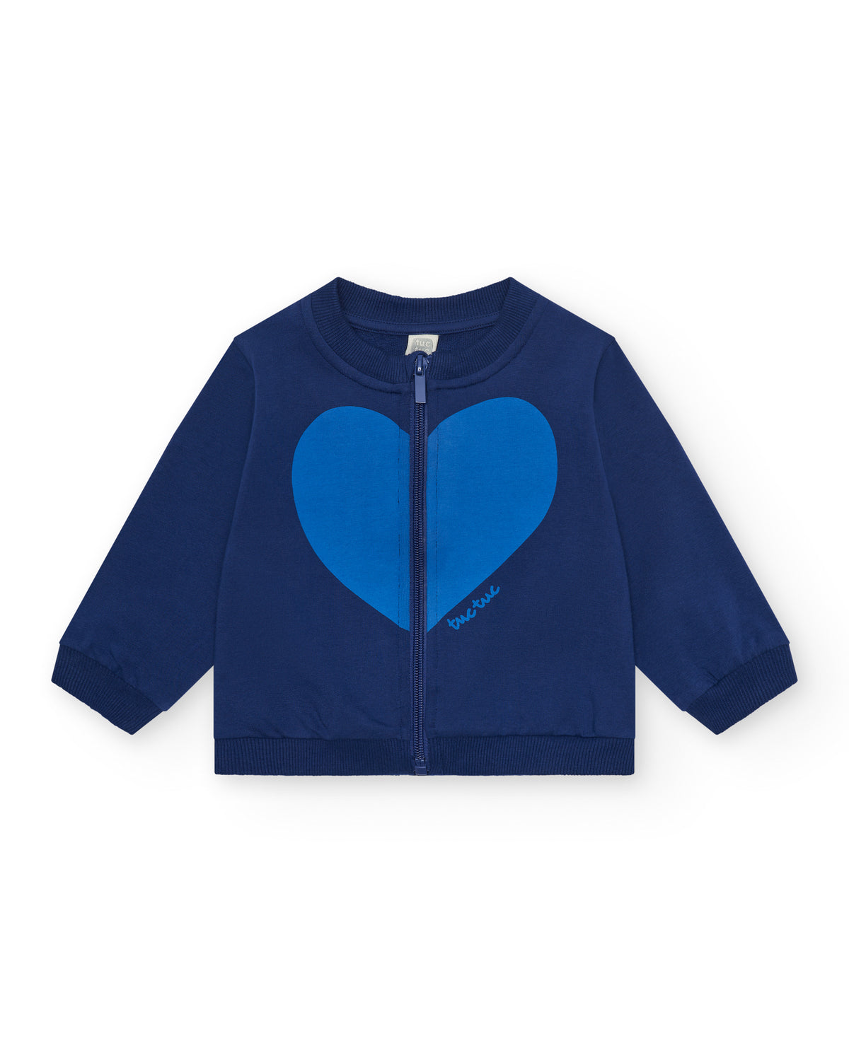 Chaqueta de felpa para niña en azul con corazón en el pecho y