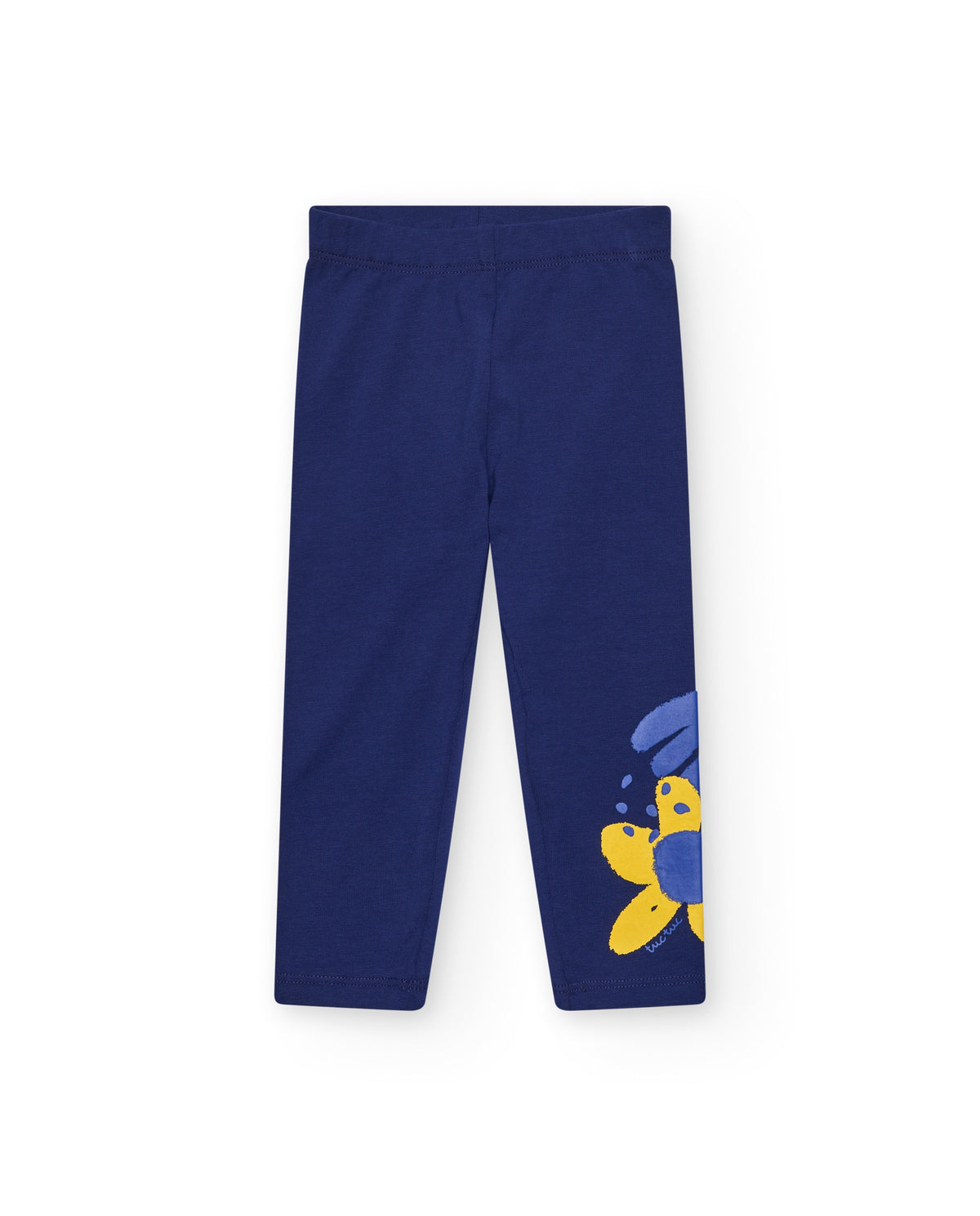 Leggings para niña en azul con detalle floral y cintura elástica