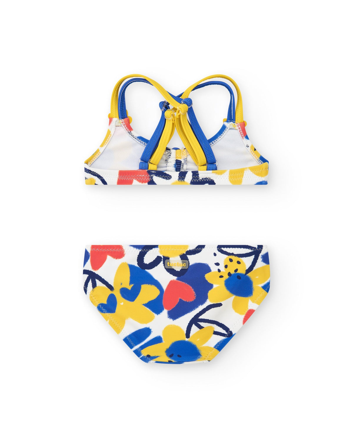 Bikini para niña en azul y amarillo con flores