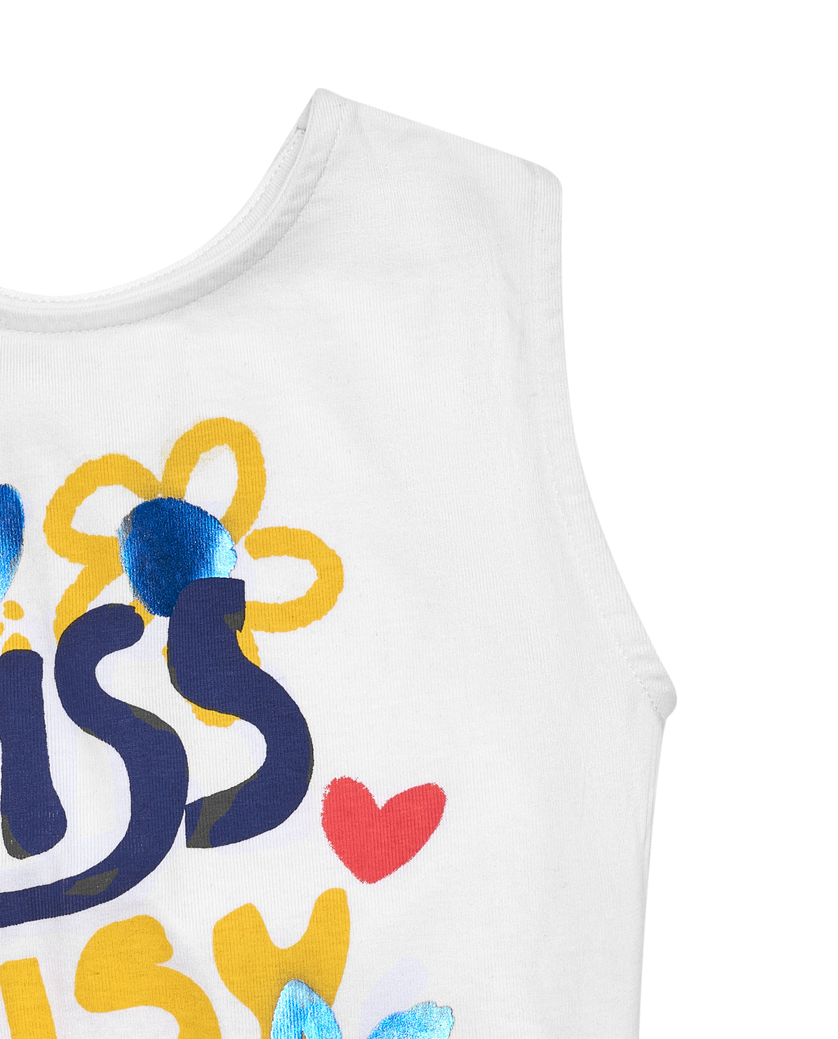 Camiseta sin mangas para niña en blanco con frase "MISS DAISY"