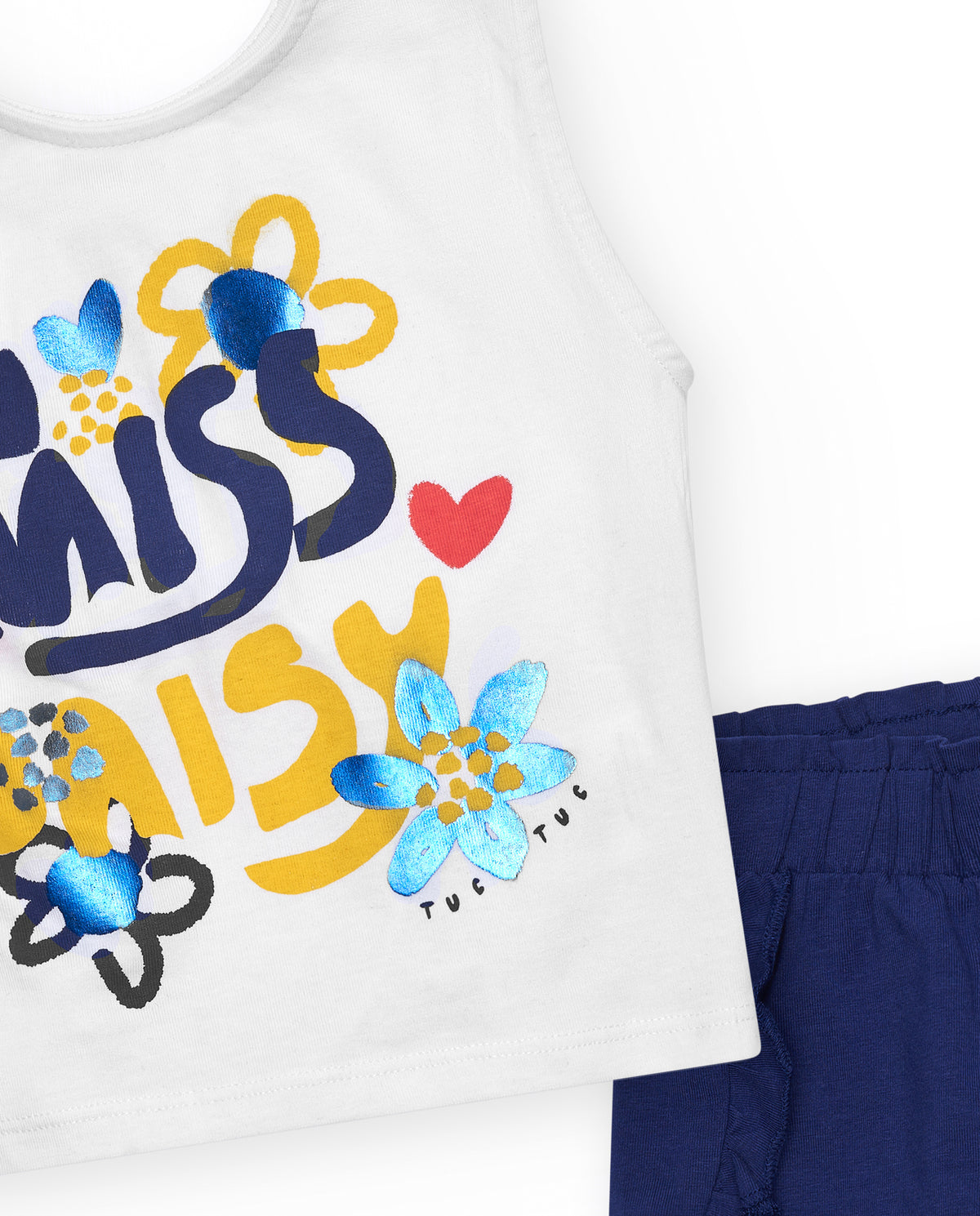 Conjunto para niña con camiseta floral y short azul