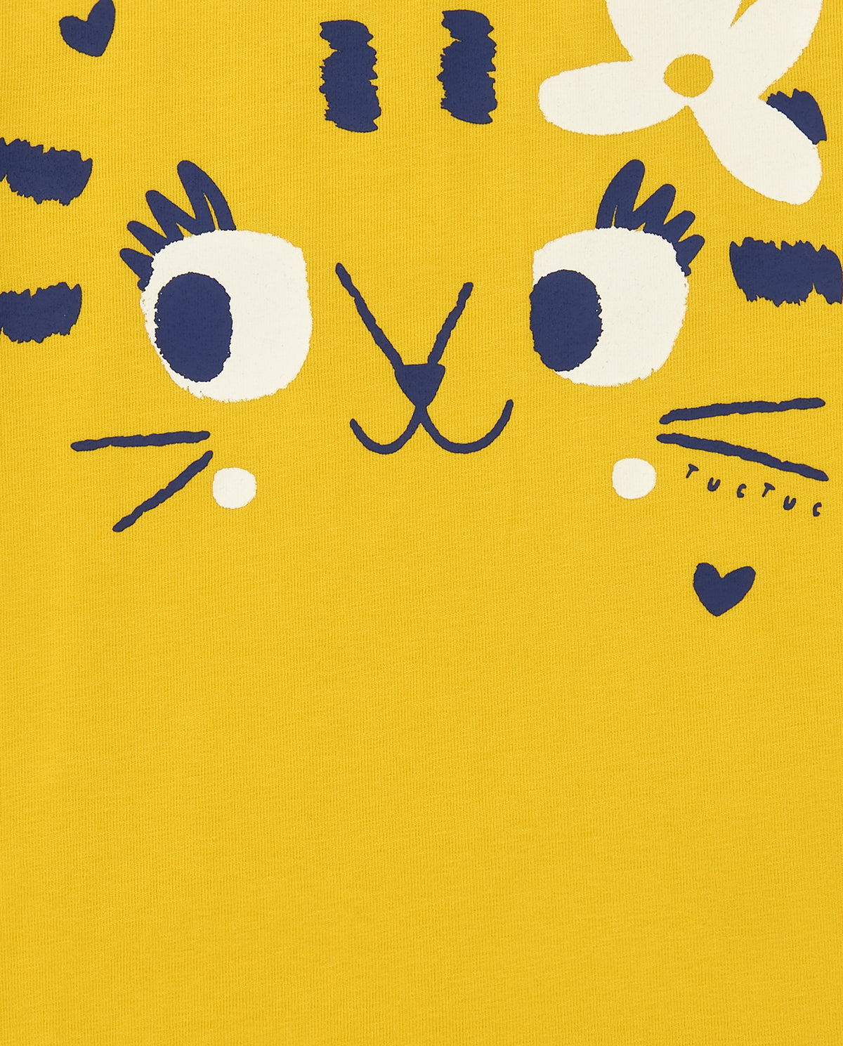 Camiseta para niña en amarillo con gato y flor azul