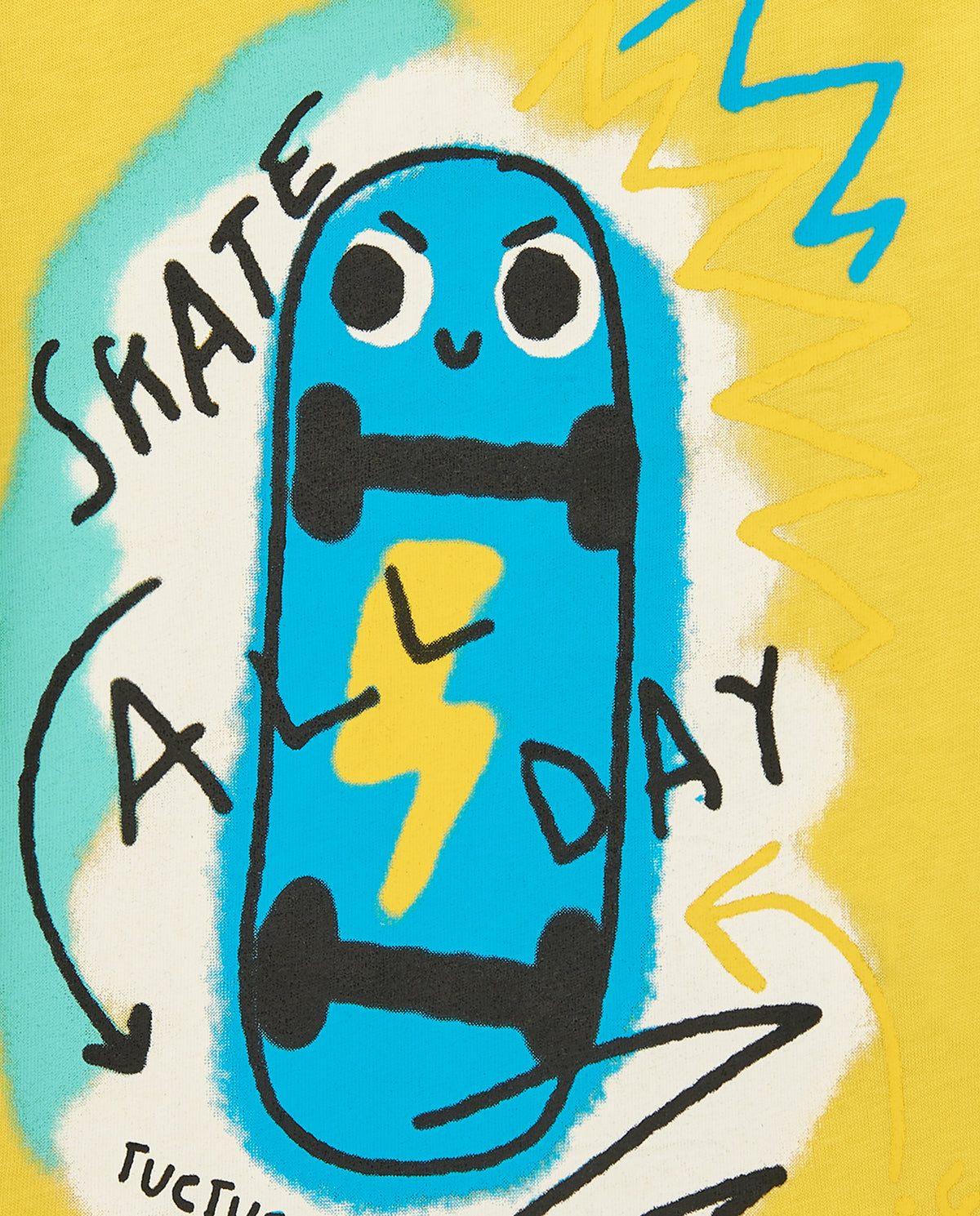 Camiseta para niño en amarillo con patinete y frase "SKATE ALL