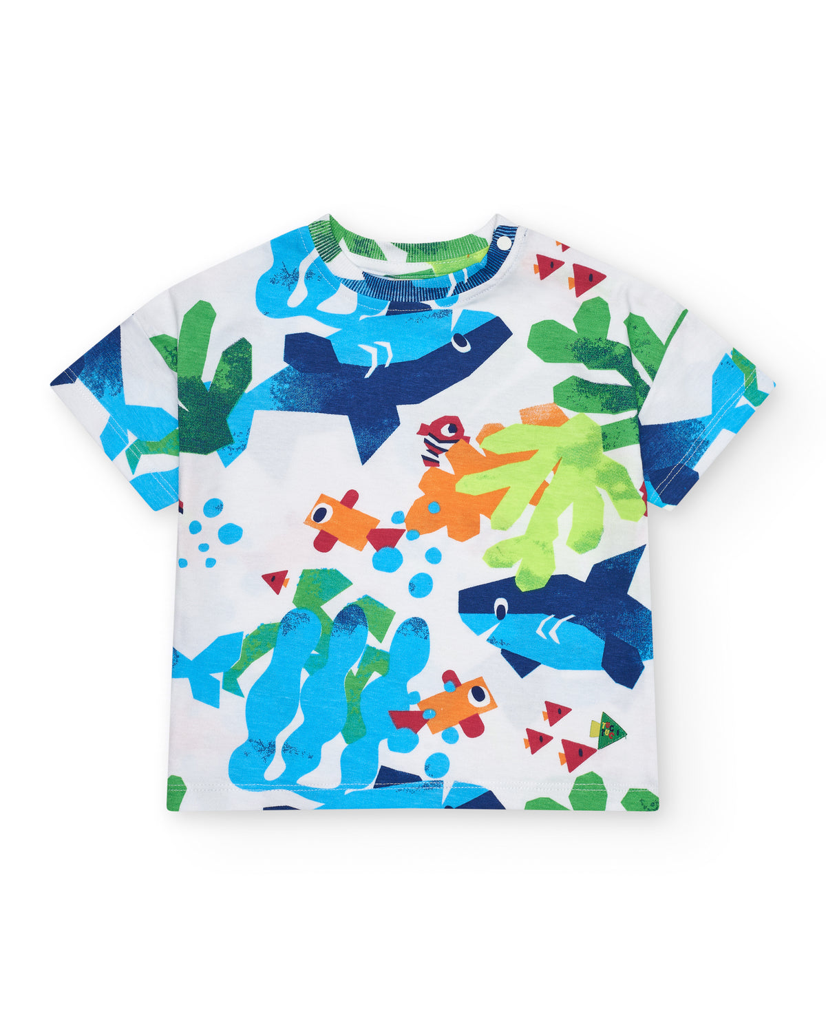 Camiseta para niño en blanco con peces y plantas marinas