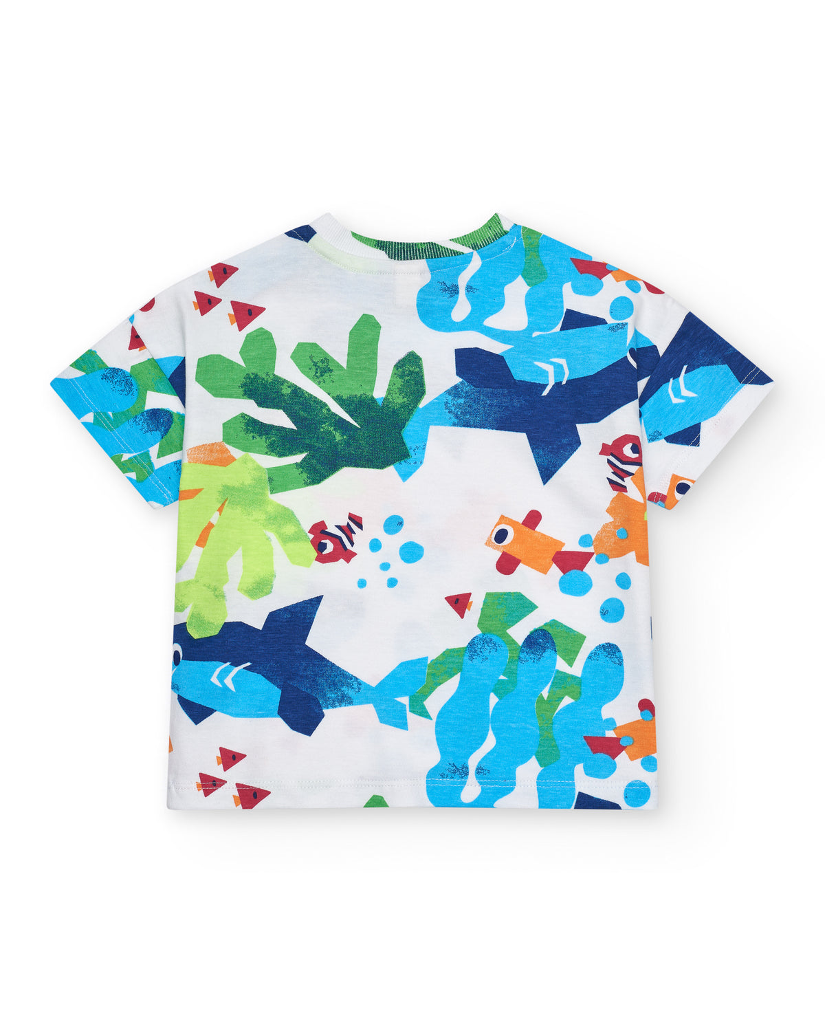 Camiseta para niño en blanco con peces y plantas marinas