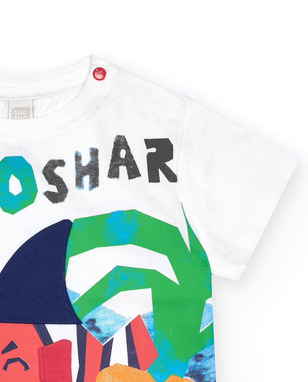 Camiseta para niño en blanco con frase "OH NO SHARK"
