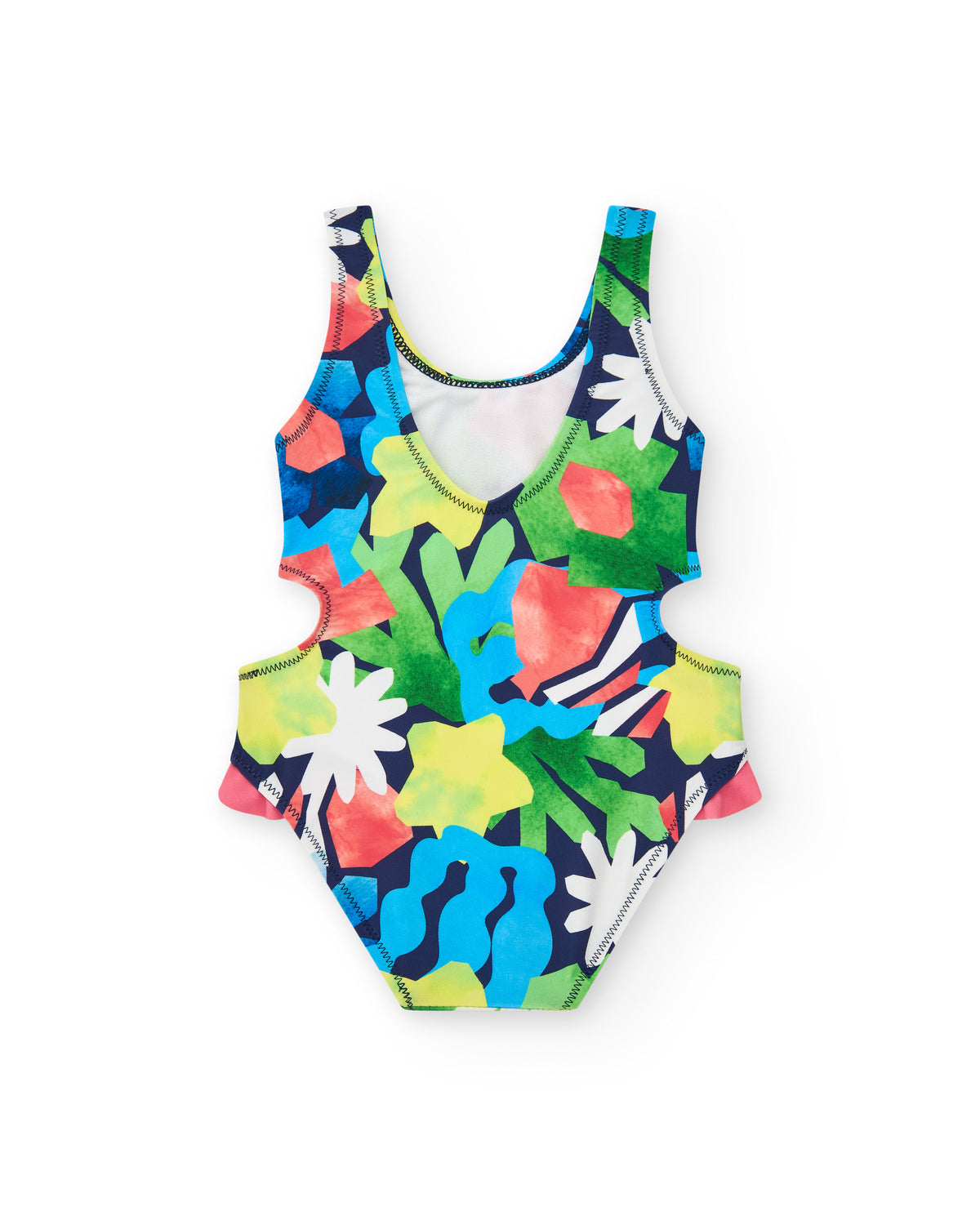 Bañador para niña con estampado marino y aberturas laterales