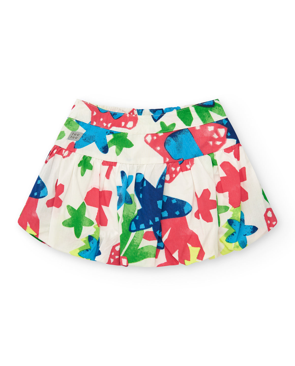 Falda para niña en blanco con estampado tropical multicolor