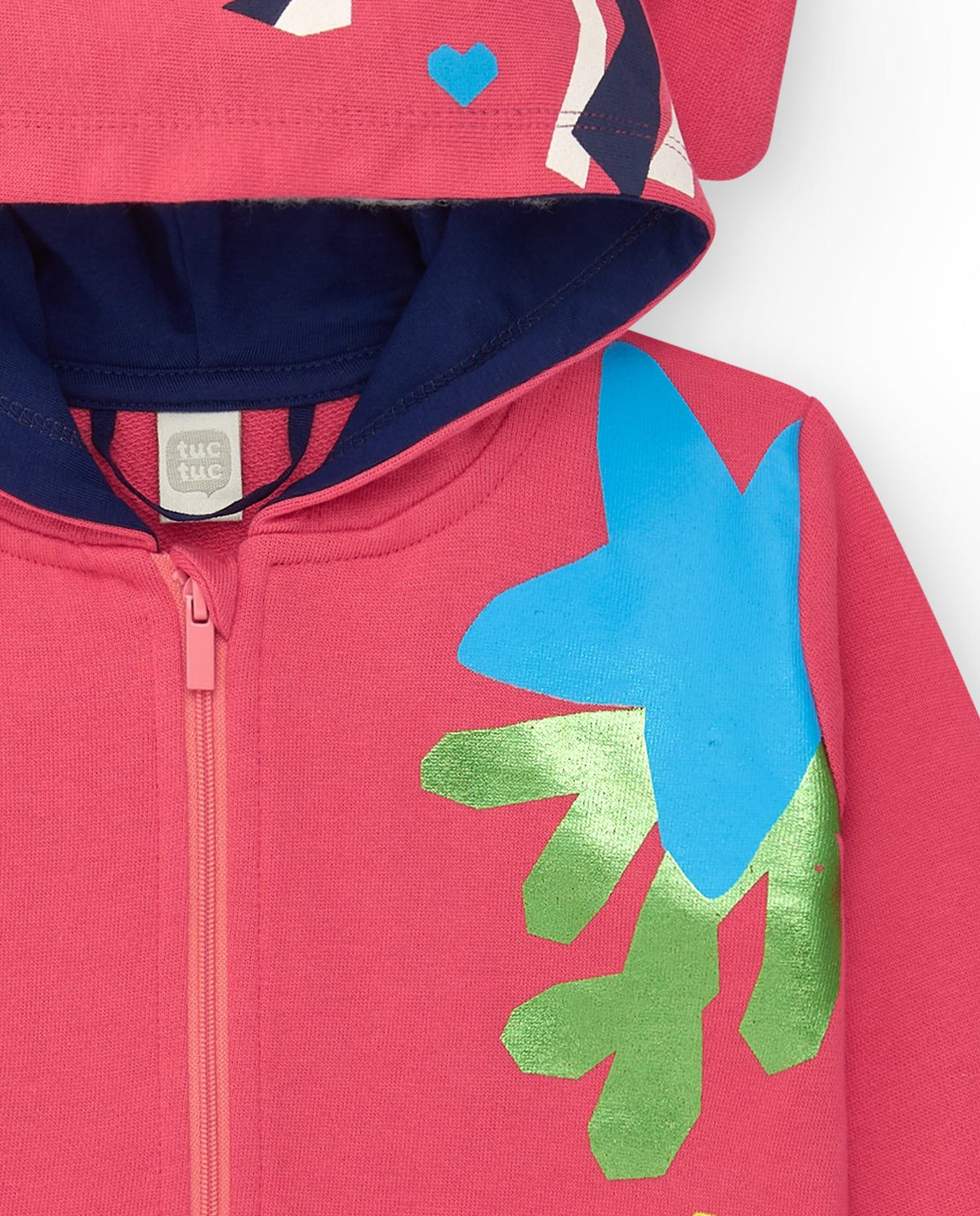 Chaqueta para niña en rosa con flores y capucha con orejas