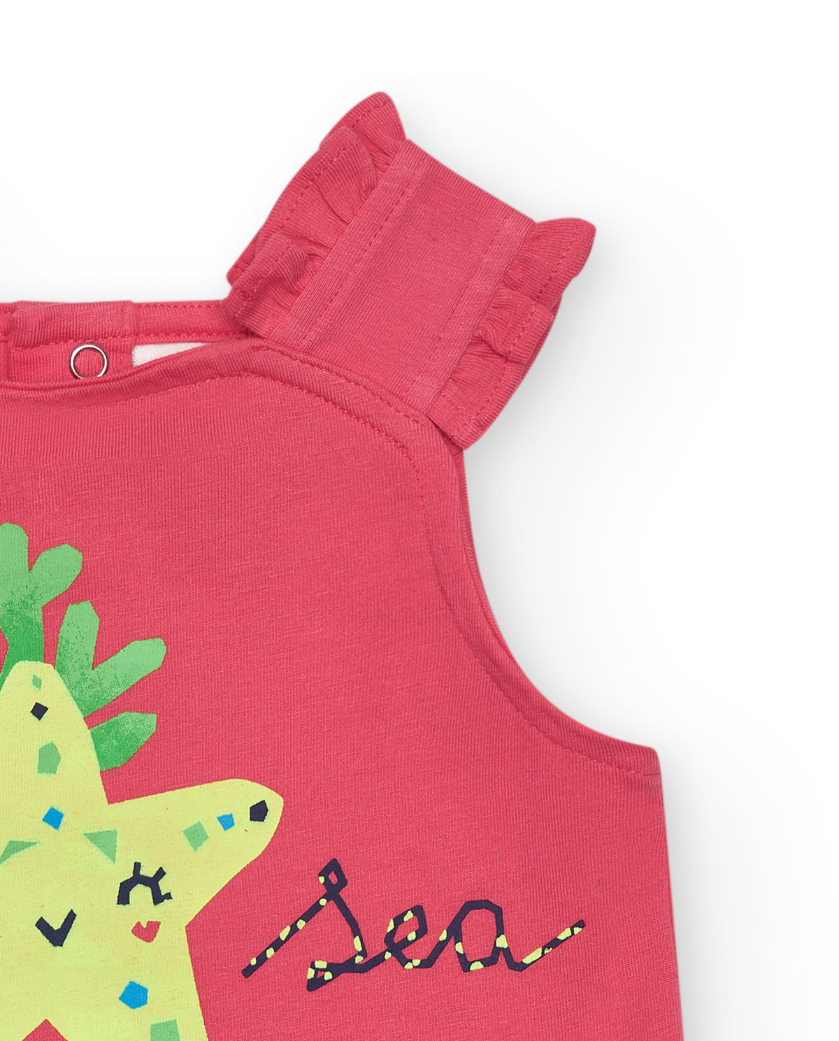 Camiseta sin mangas para niña en rosa con volantes y estrella