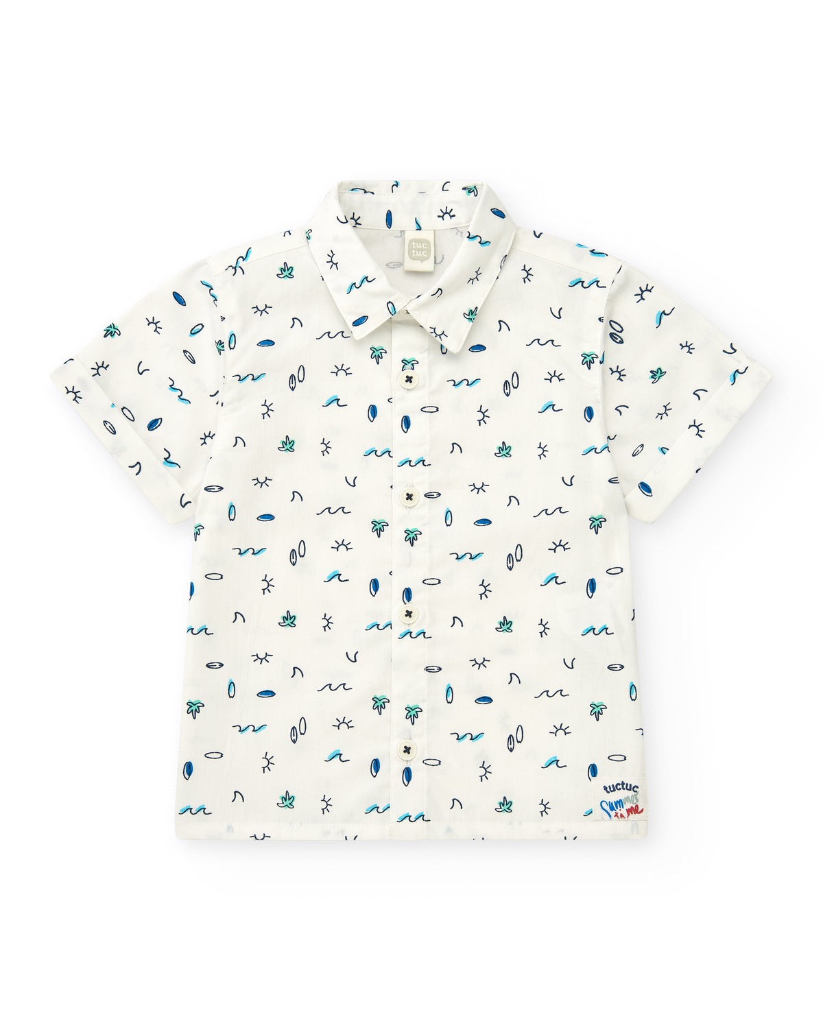 Camisa de plana para niño en blanco con estampado tropical en