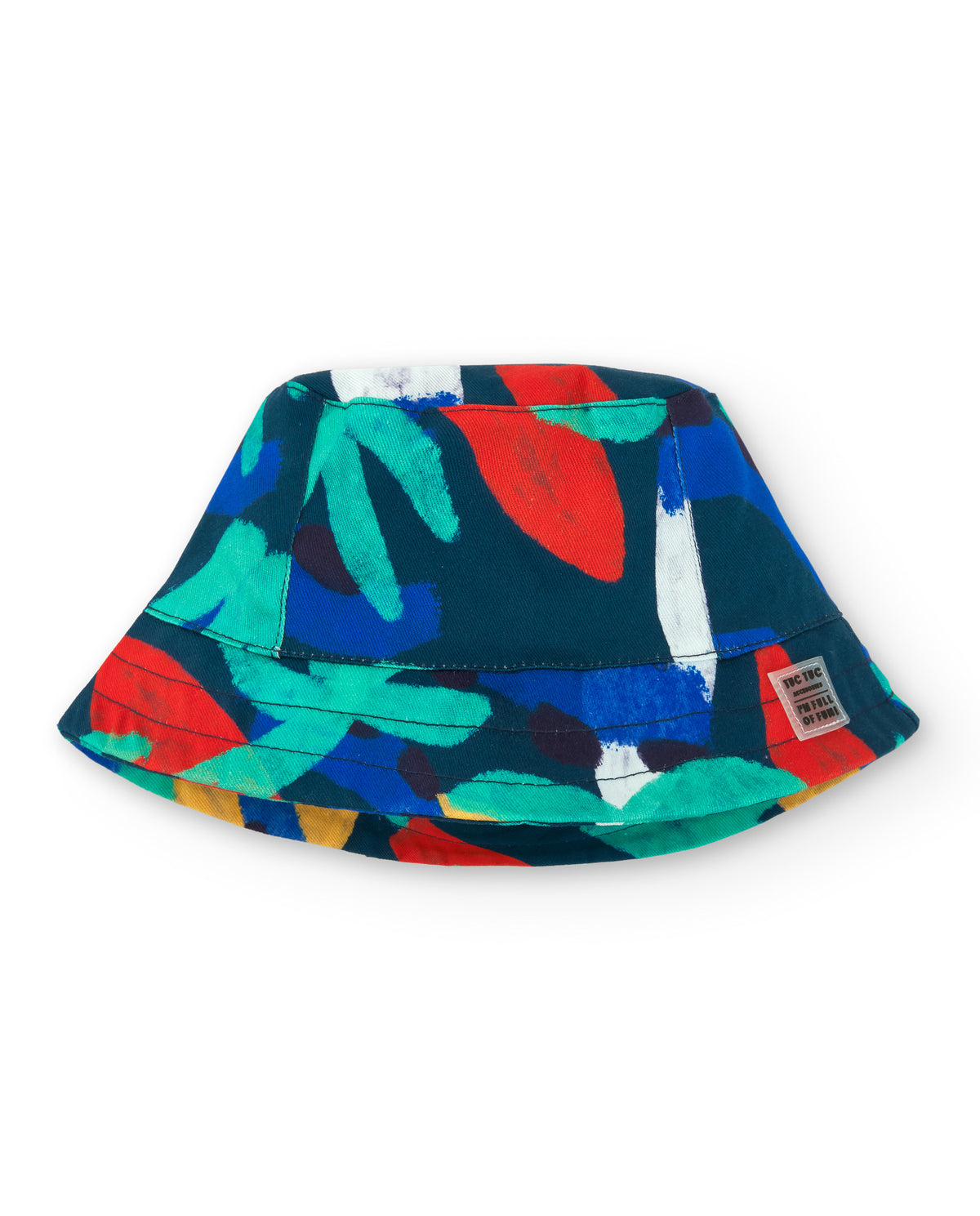 Gorro de plana para niño en azul con estampado multicolor