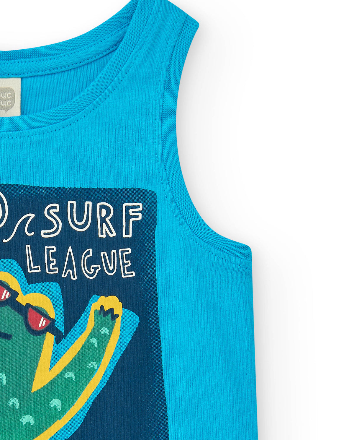 Camiseta sin mangas para niño en azul con estampado de cocodrilo