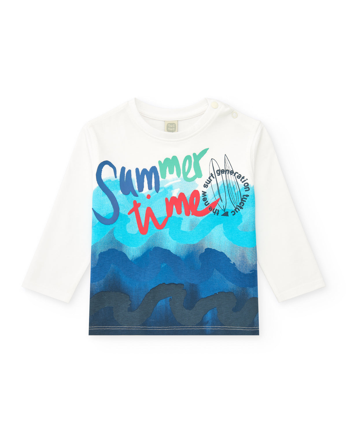 Camiseta de punto para niño en blanco con estampado veraniego