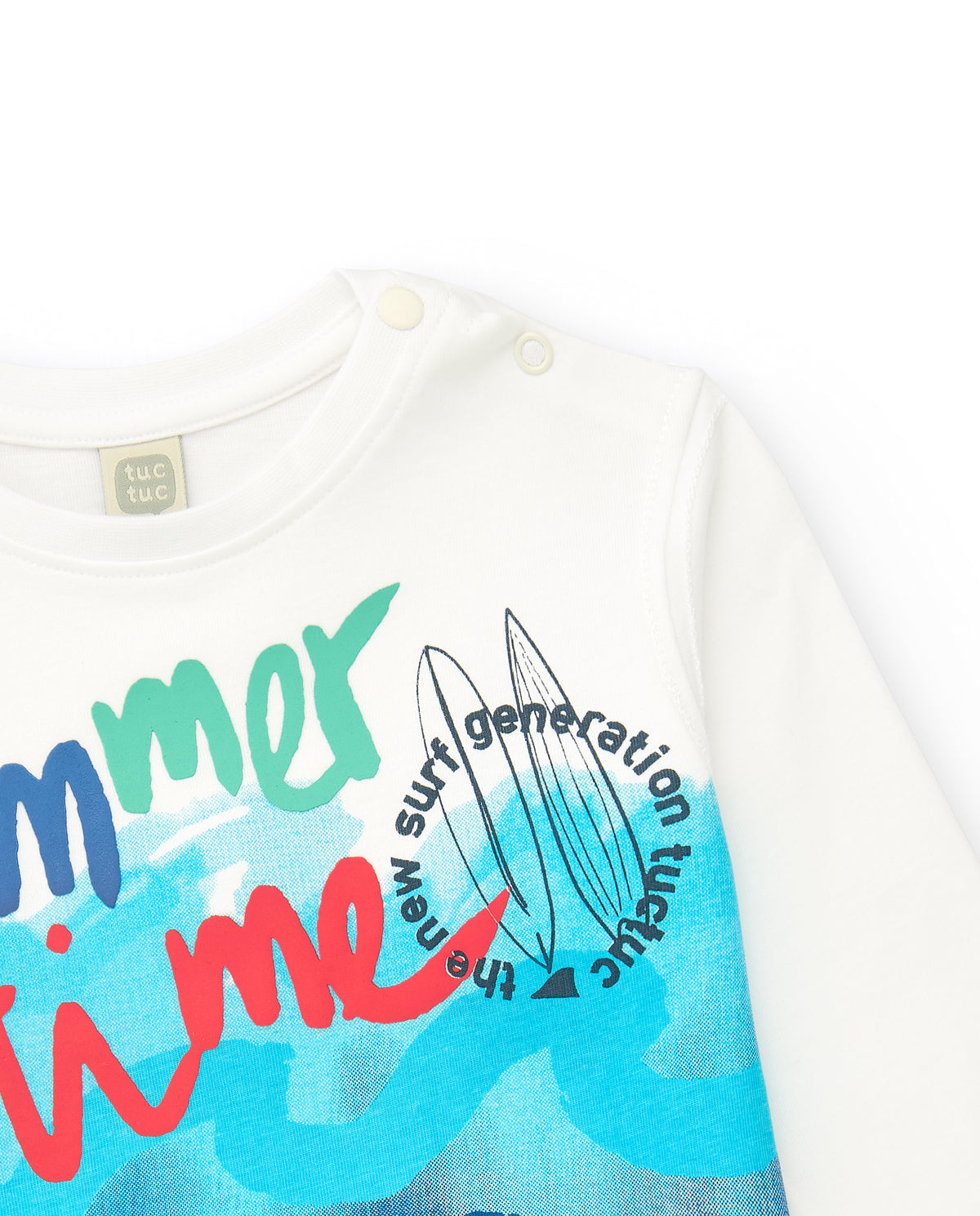 Camiseta de punto para niño en blanco con estampado veraniego