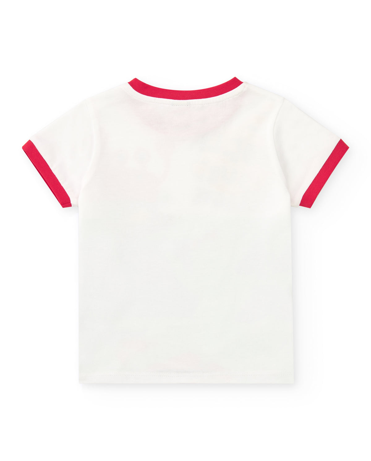 Camiseta para niño en blanco con ribetes rojos y estampado de