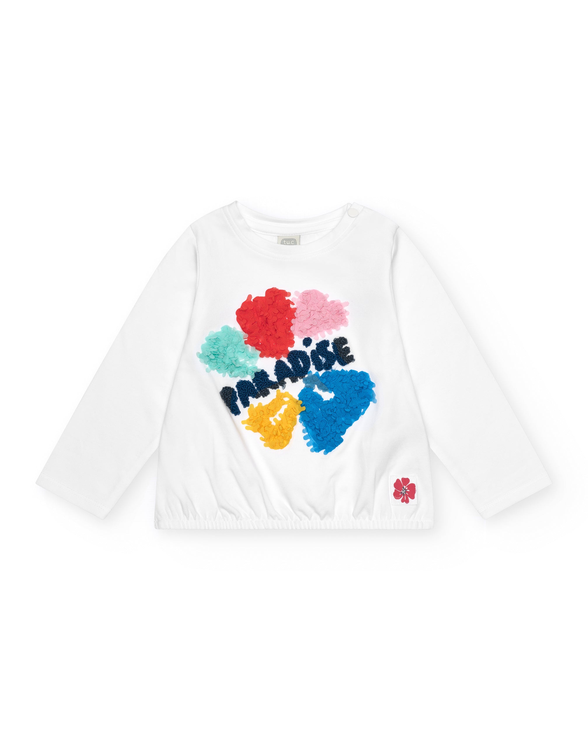 Camiseta de manga larga para niña en blanco con apliques