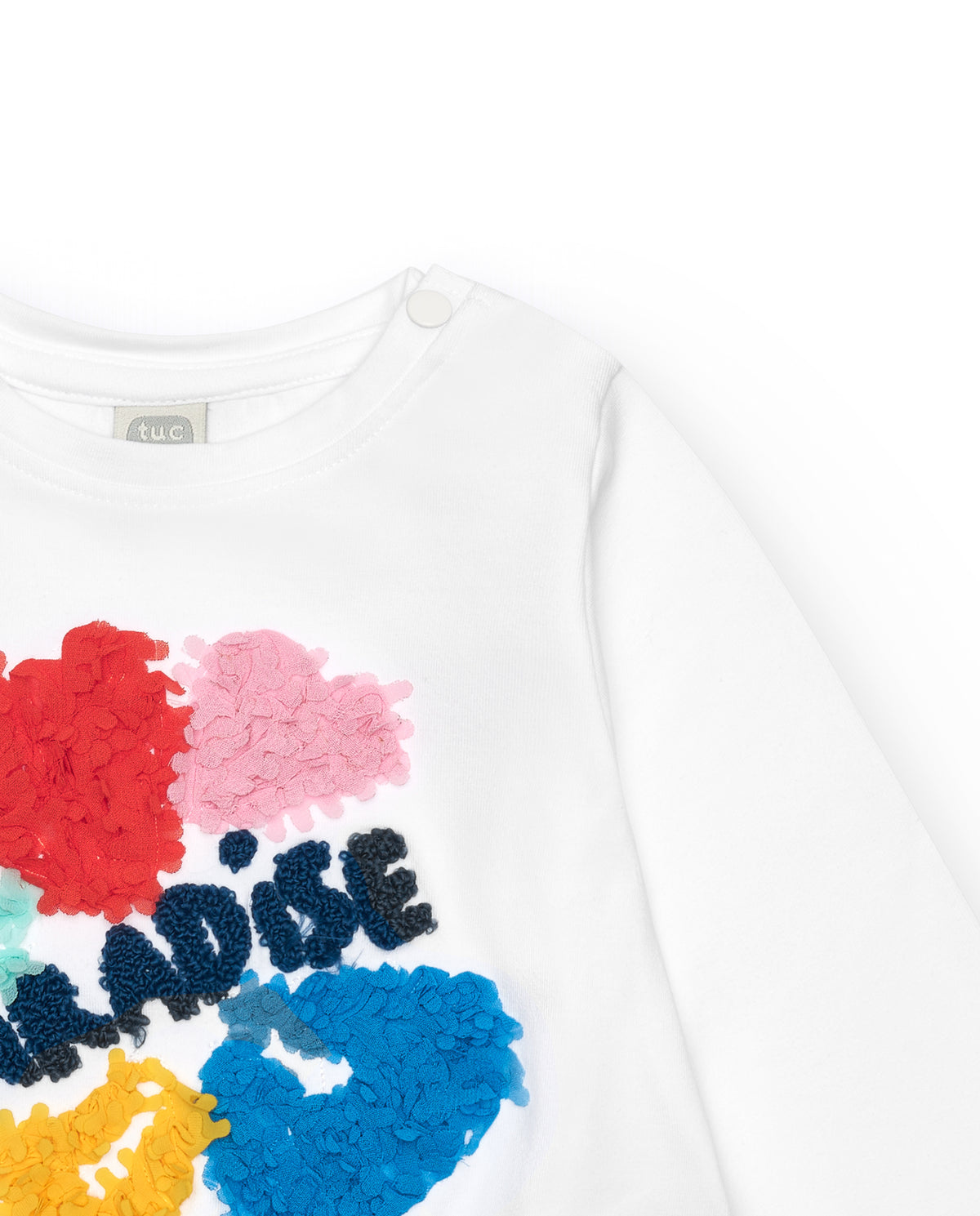 Camiseta de manga larga para niña en blanco con apliques